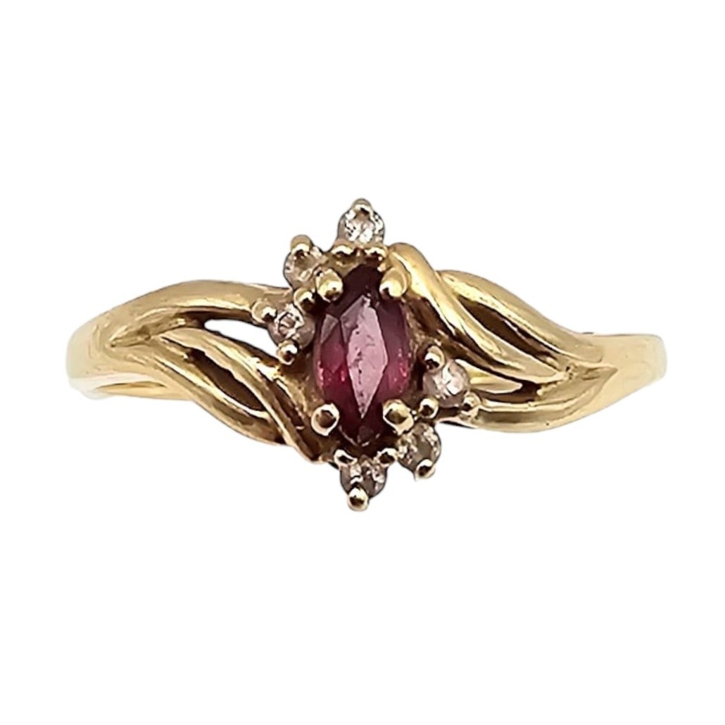 14K Gold Ruby Diamond Cocktail Ring Size 7, 2.4g (1 of 4)