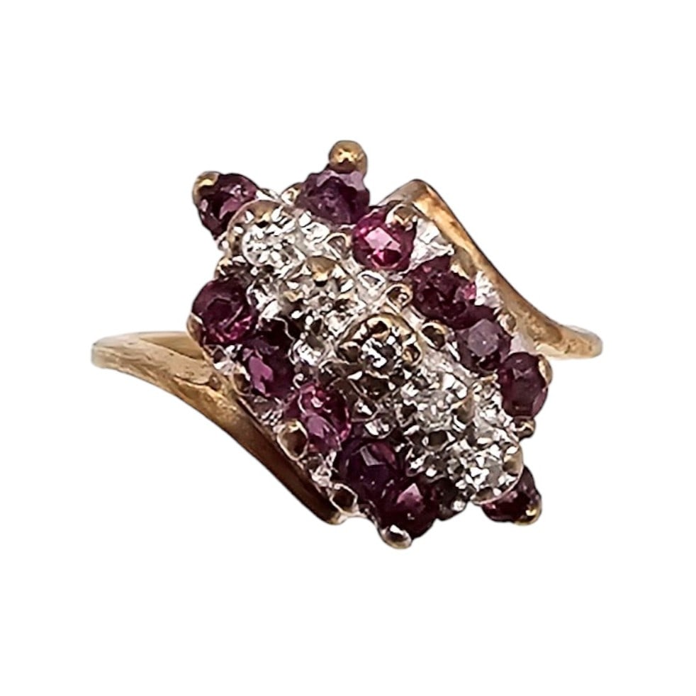 10K Gold Diamond Ruby Cocktail Ring Size 3, 2.3g (1 of 4)