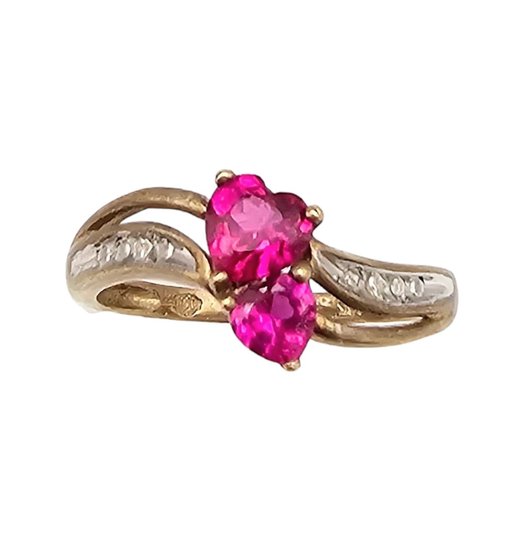 NDN 10K Gold Ruby Diamond Heart Cocktail Ring Size 6.25, 2g (1 of 4)