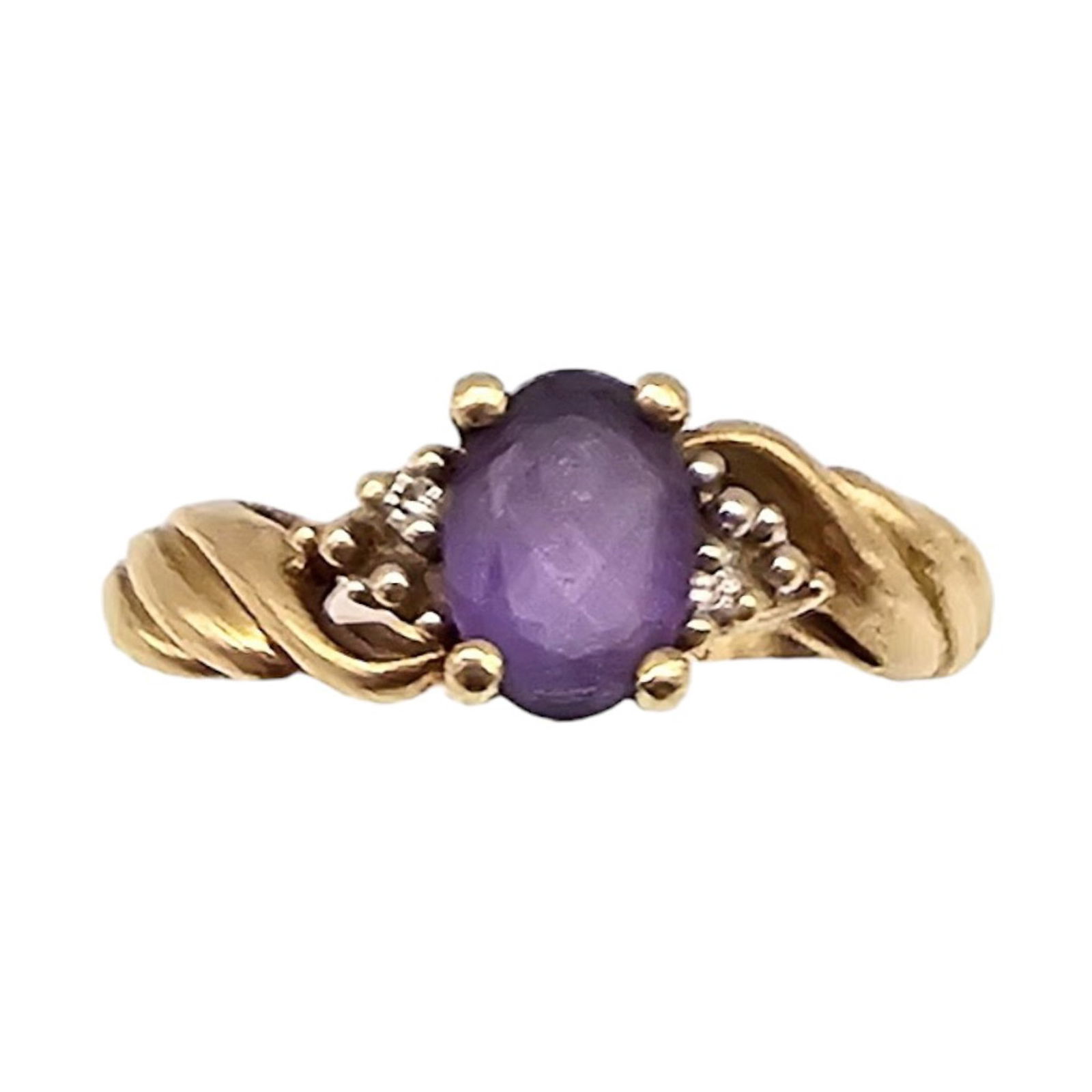 10K Gold Amethyst Diamond Cocktail Ring Size 6.25, 2.2g (1 of 4)