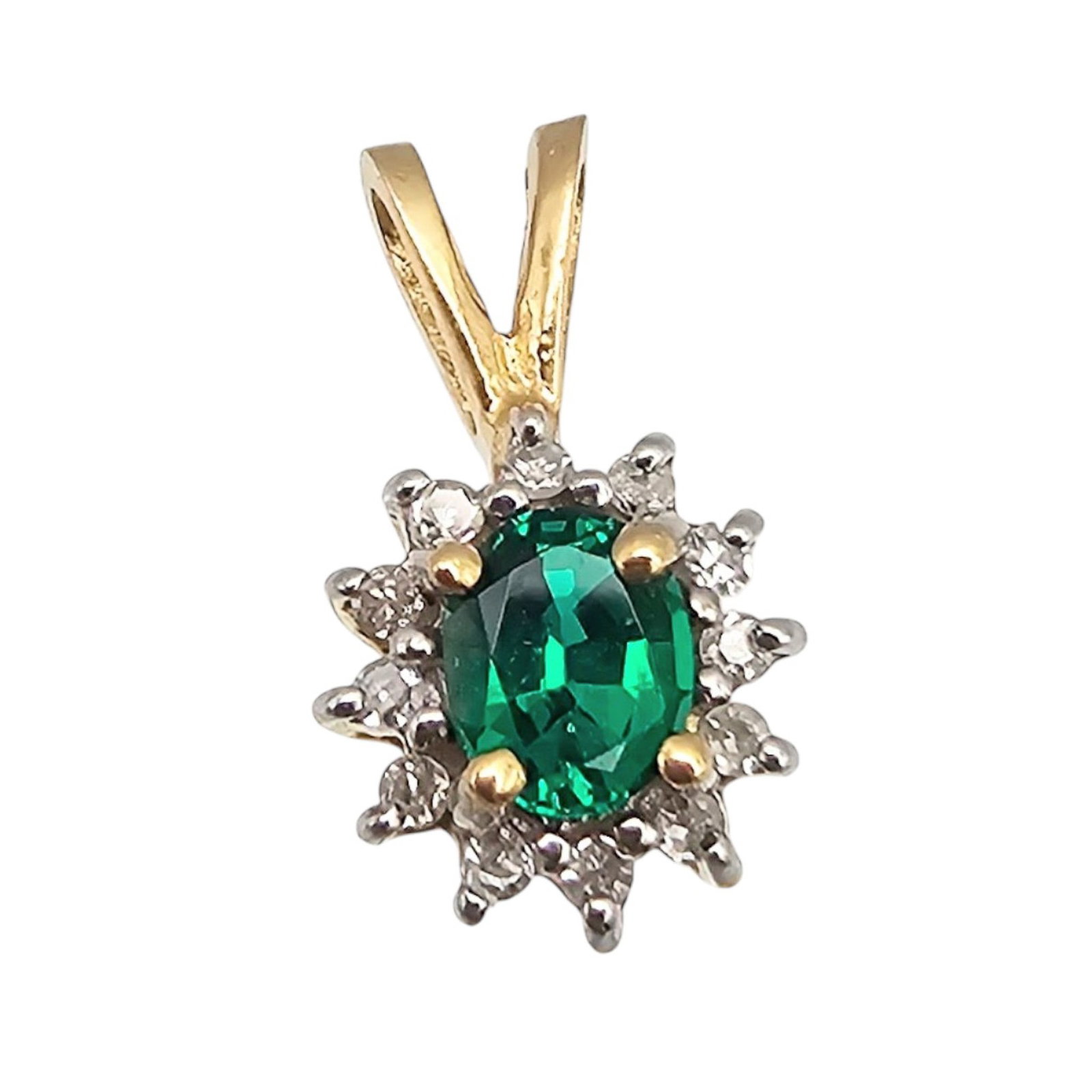 14K Gold Diamond Emerald Pendant 0.9g (1 of 4)