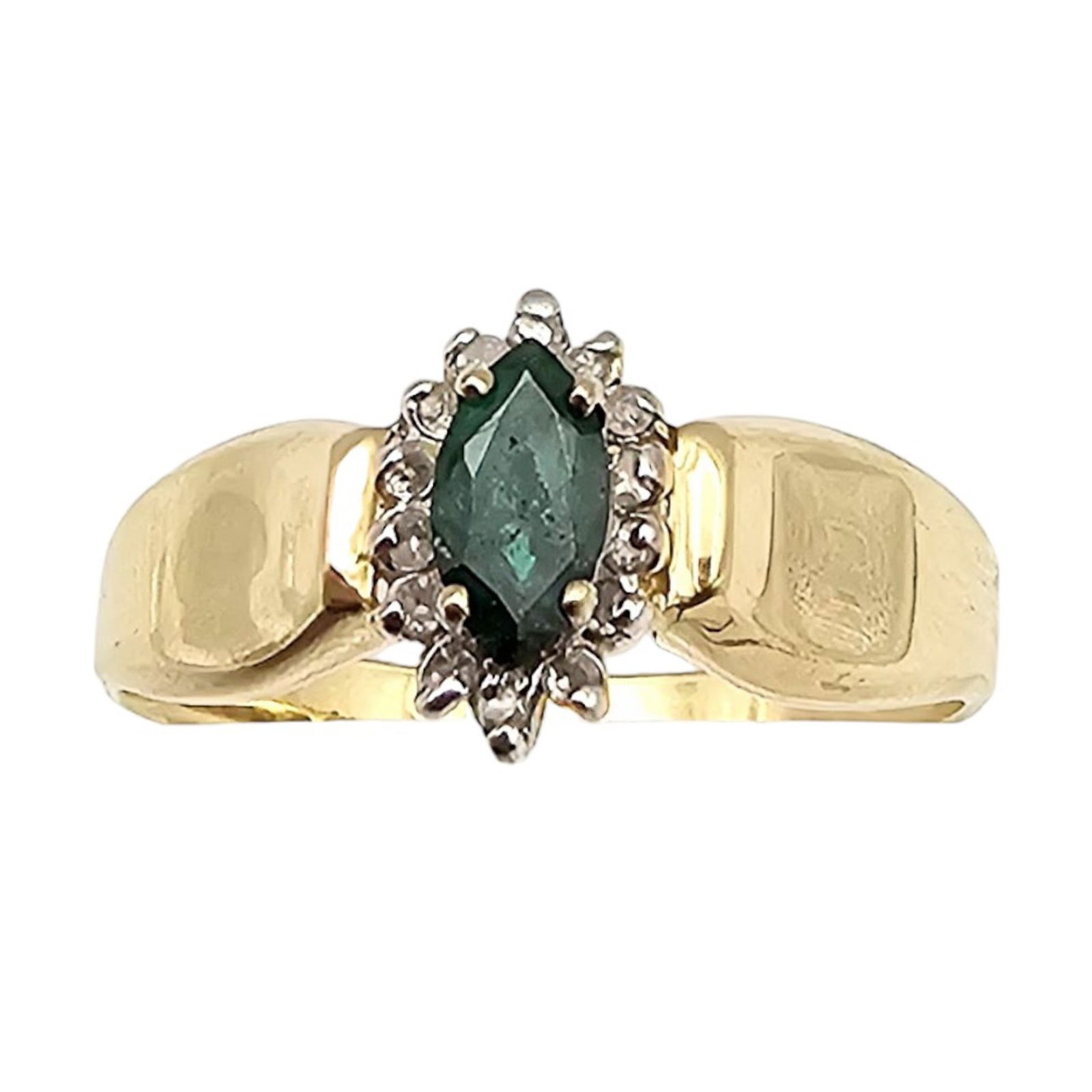 MIDAS 10K Gold Diamond Emerald Cocktail Ring Size 7.25, 1.9g: MIDAS 10K Gold Diamond Emerald Cocktail Ring Size 7.25, 1.9g Approximately 0.36 TCW 0.12 TCW