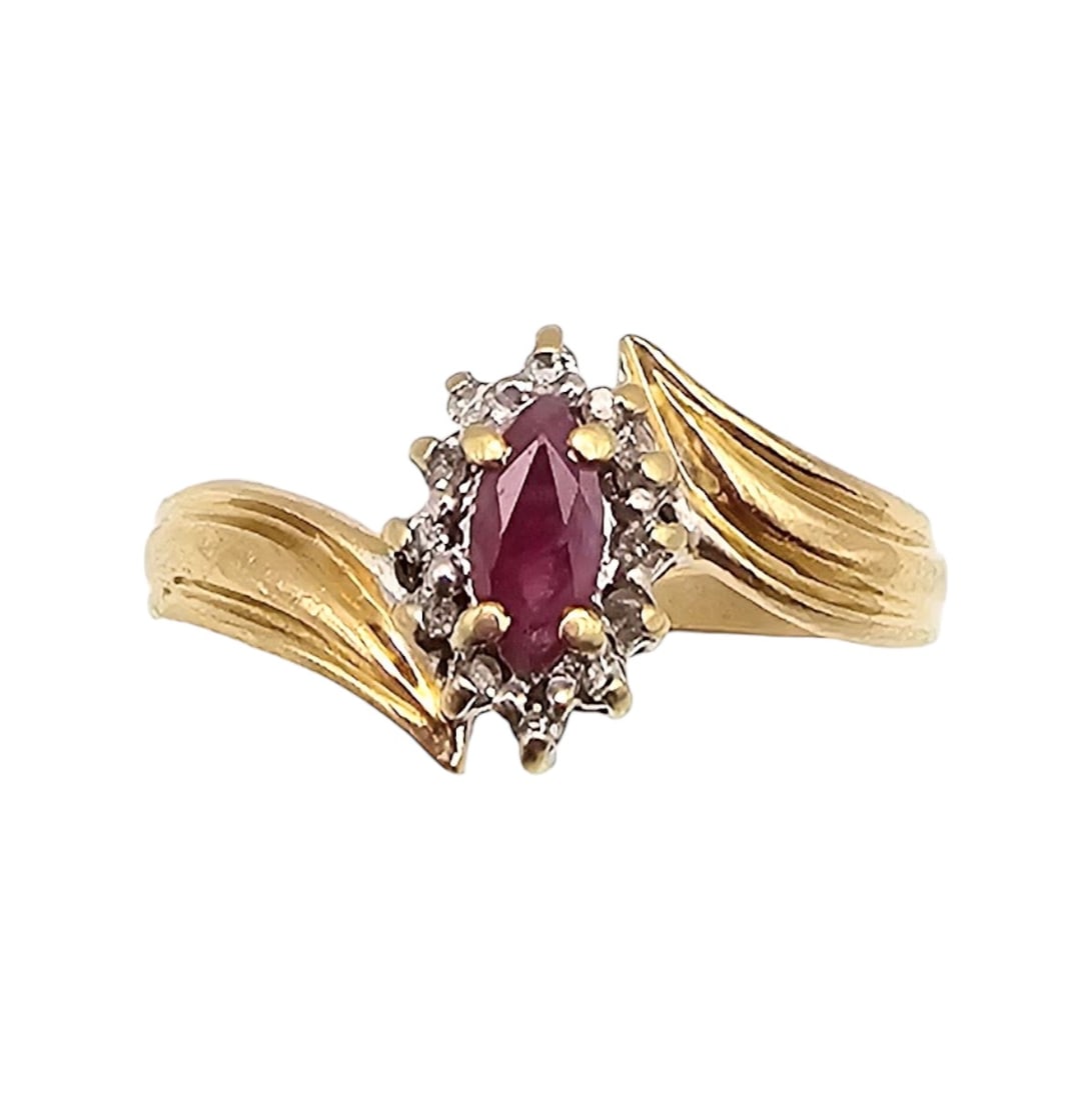 14K Gold Ruby Diamond Cocktail Ring Size 6.5, 2.7g (1 of 4)