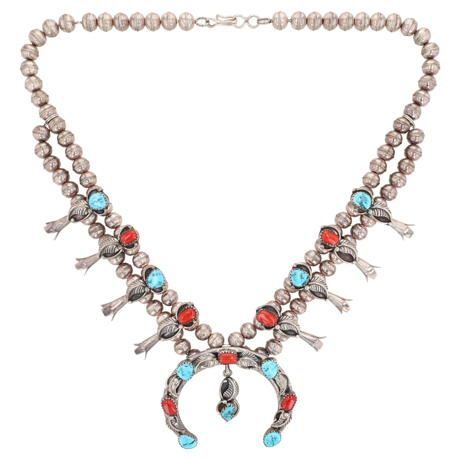 Christine Haley Navajo Turquoise and Coral Squash Blossom Necklace - 2