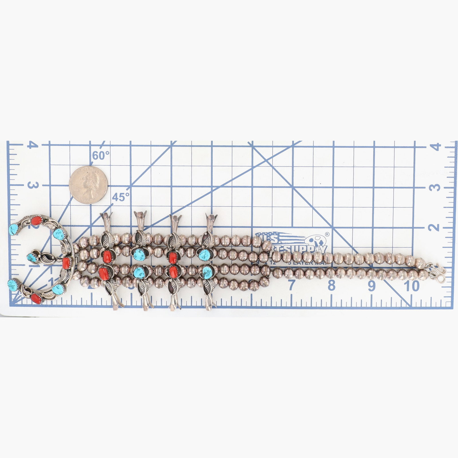 Christine Haley Navajo Turquoise and Coral Squash Blossom Necklace - 7