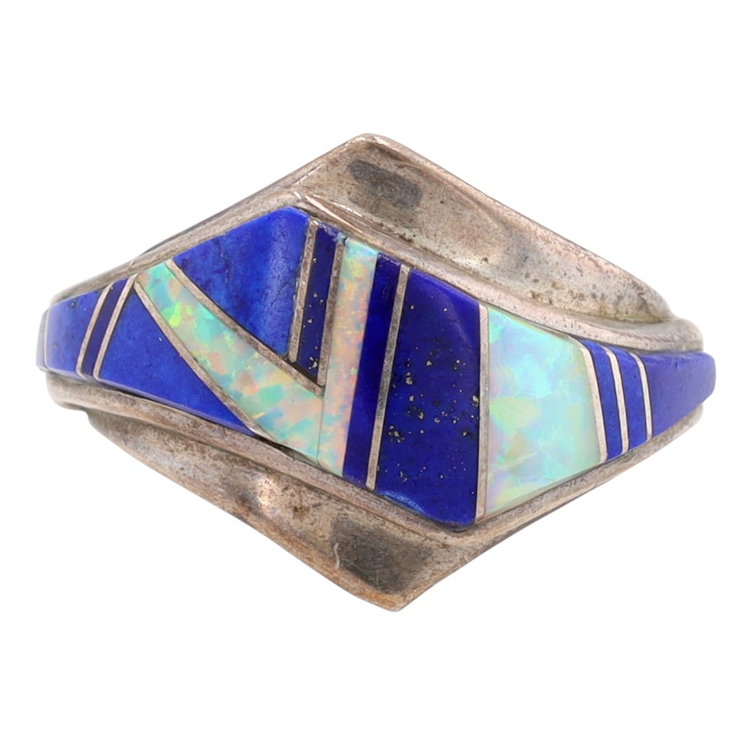 Ervin Hoskie Navajo Lapis Lazuli and Opal Inlay Ring Sz 6 (1 of 7)