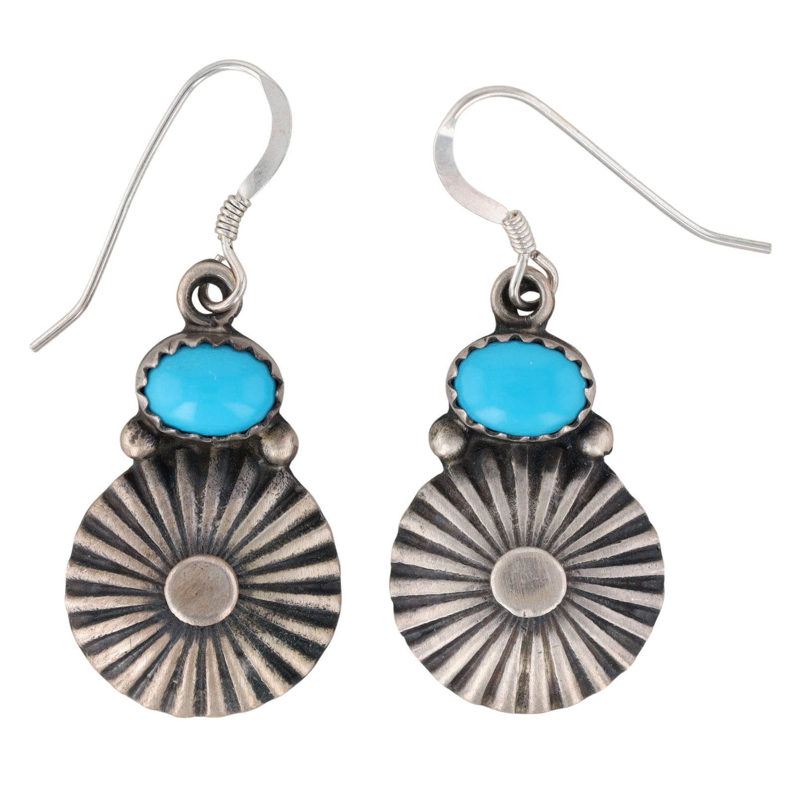 Running Bear Turquoise Dangle Earrings: Running Bear Sterling Turquoise Dangle Earrings - 5.9g