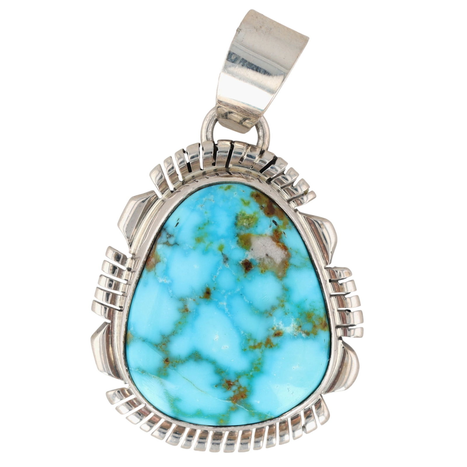 Leslie Yazzie Navajo Turquoise Pendant: Leslie Yazzie Navajo Sterling Turquoise Pendant - 5.8g