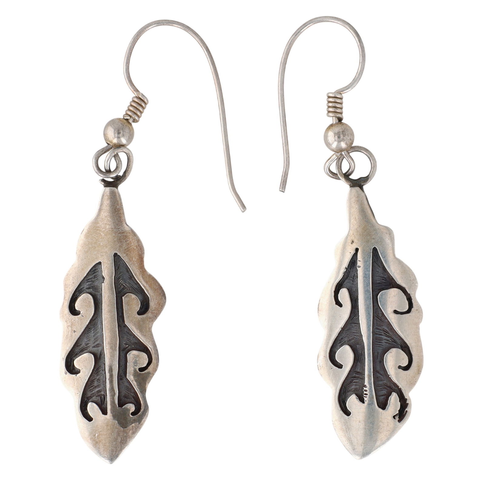 Marvin Sekayesva Hopi Overlay Earrings: Vintage Marvin Sekayesva Hopi Sterling Overlay Earrings - 4.8g
