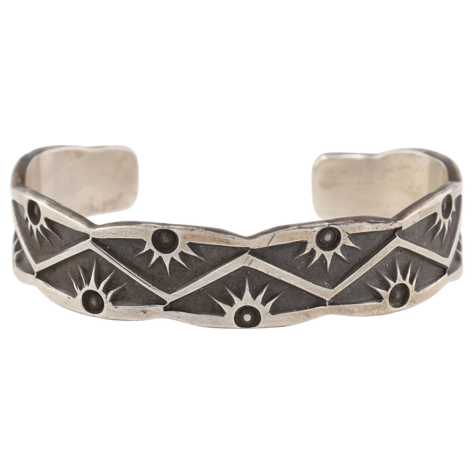 Nora Tahe Navajo Deep Stamped Cuff Bracelet: Nora Tahe Navajo Sterling Hand Tooled, Deep Stamped Cuff Bracelet - 44.2g