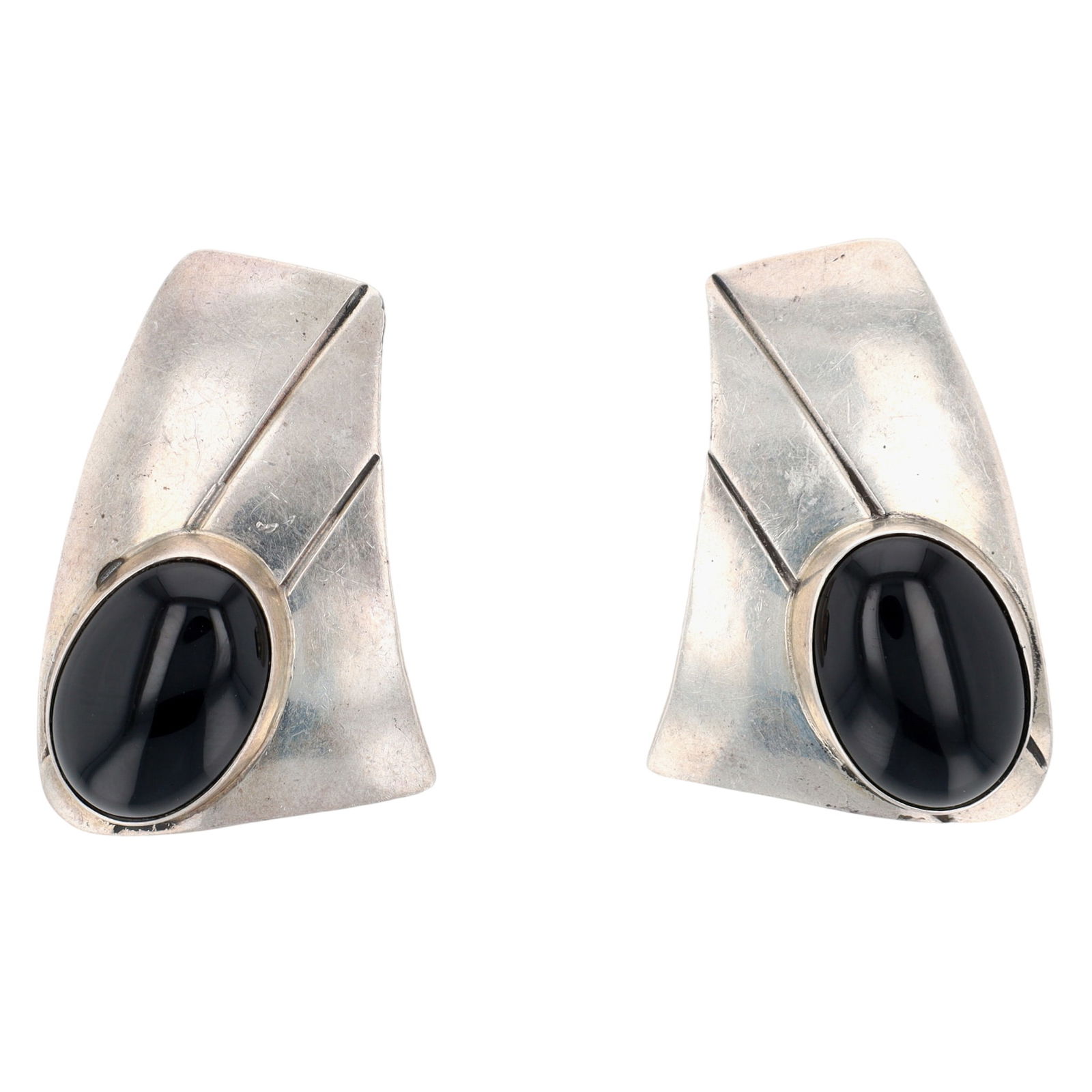 Signed Ration Navajo Onyx Earrings: Signed Ration Navajo Sterling Onyx Earrings - 16.7g