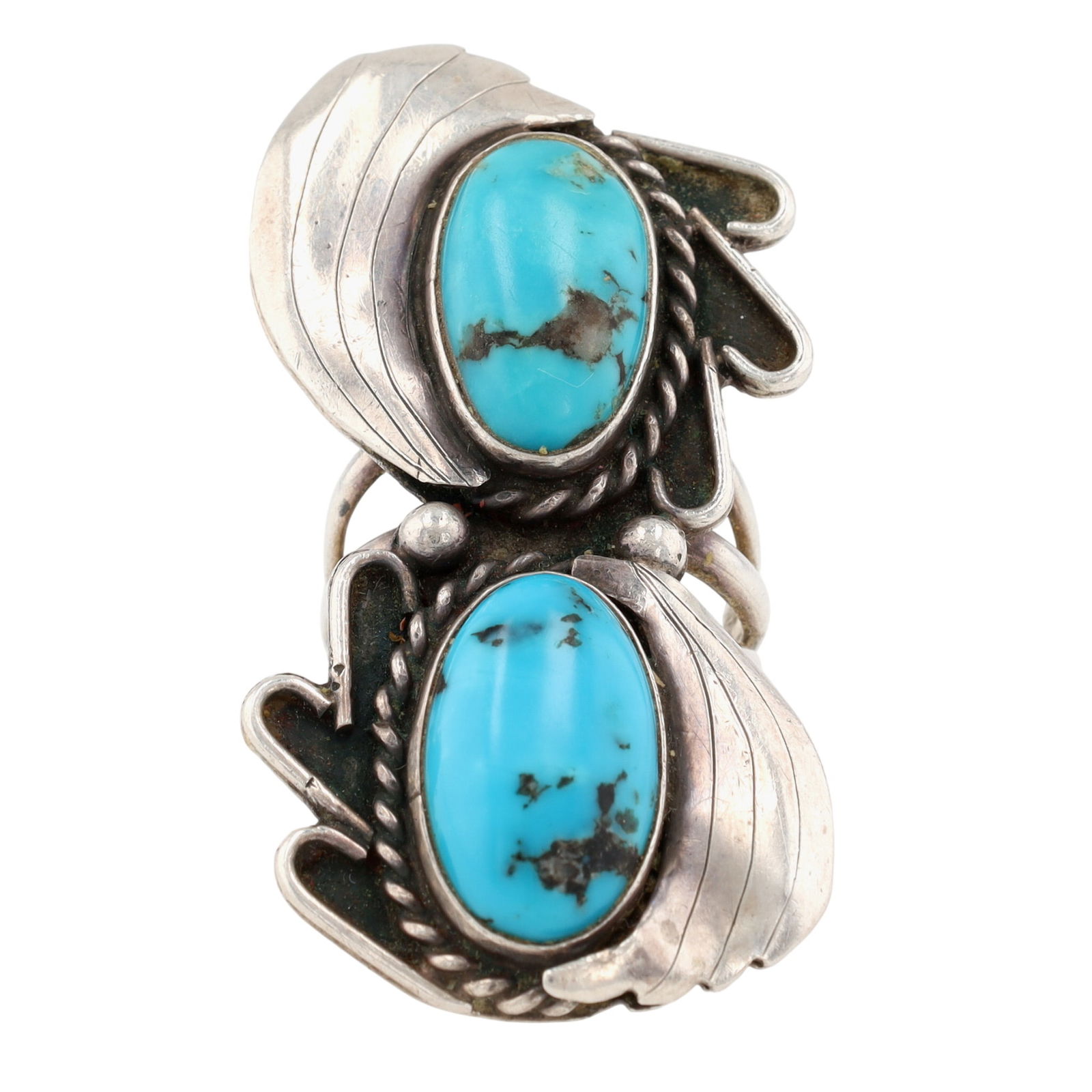 Pat McCullum Navajo Double Turquoise Ring Sz 7 (1 of 7)