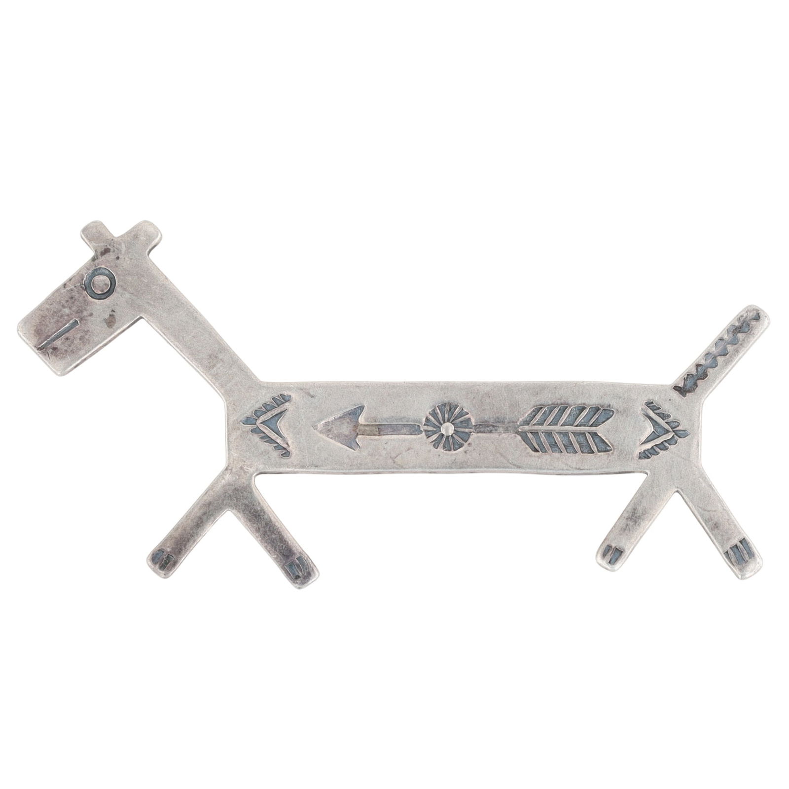 Fred Harvey Era Vintage Stamped Horse-Dog Brooch: Fred Harvey Era Vintage Sterling Stamped Horse-Dog Brooch - 2g