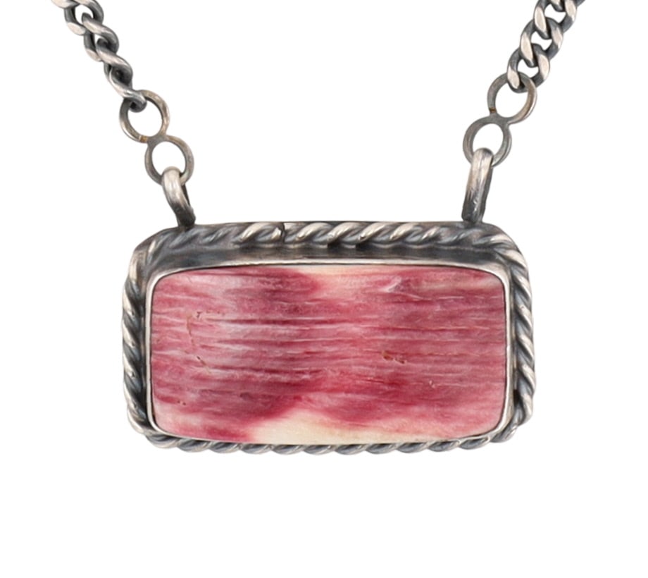 Betta Lee Navajo Purple Spiny Oyster Bar Necklace: Betta Lee Navajo Sterling Purple Spiny Oyster Bar Necklace - 19g - Approx. Length: 18.5"