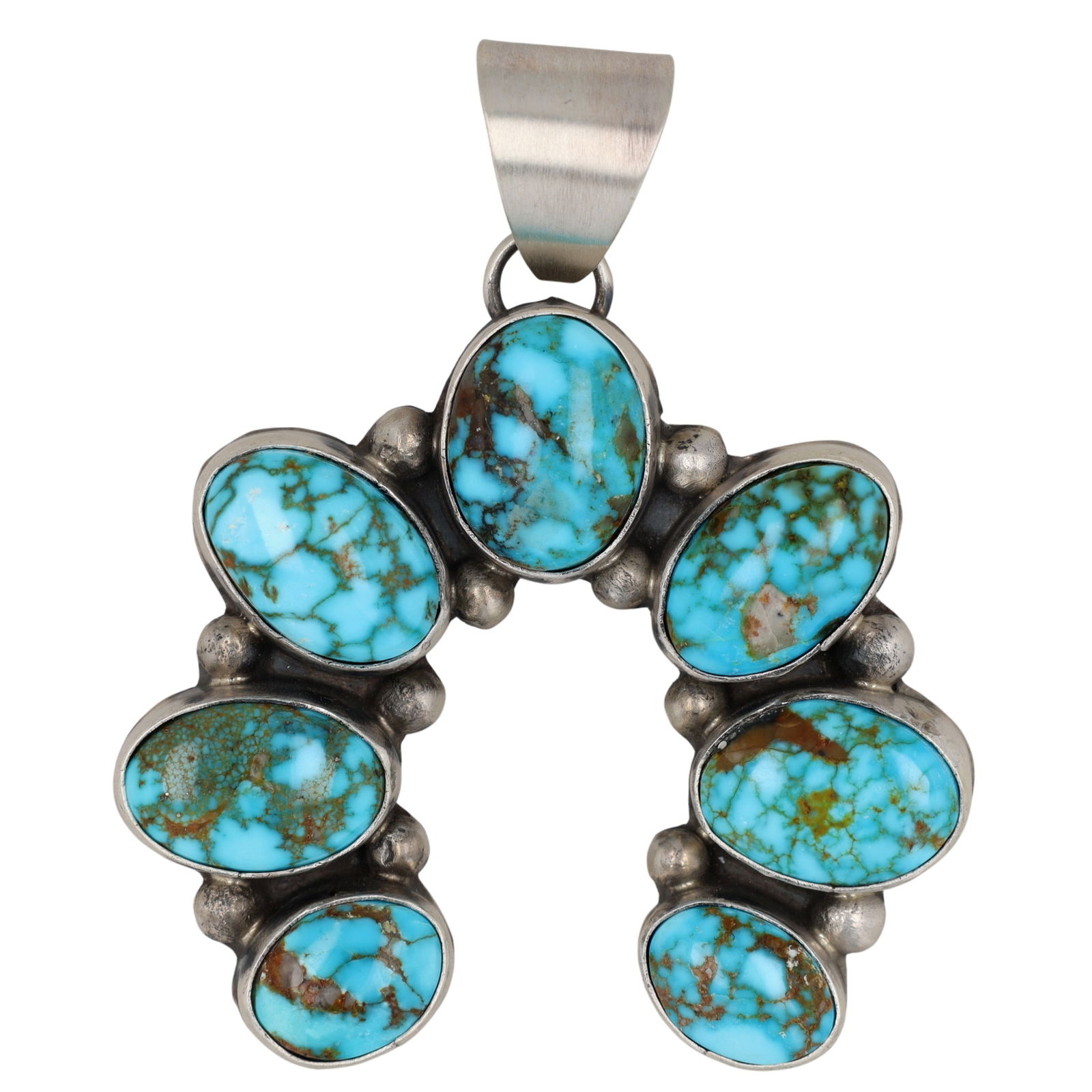 Betty Lee Navajo Turquoise Naja Pendant: Betty Lee Navajo Sterling Beautiful Turquoise Naja Pendant - 22.7g