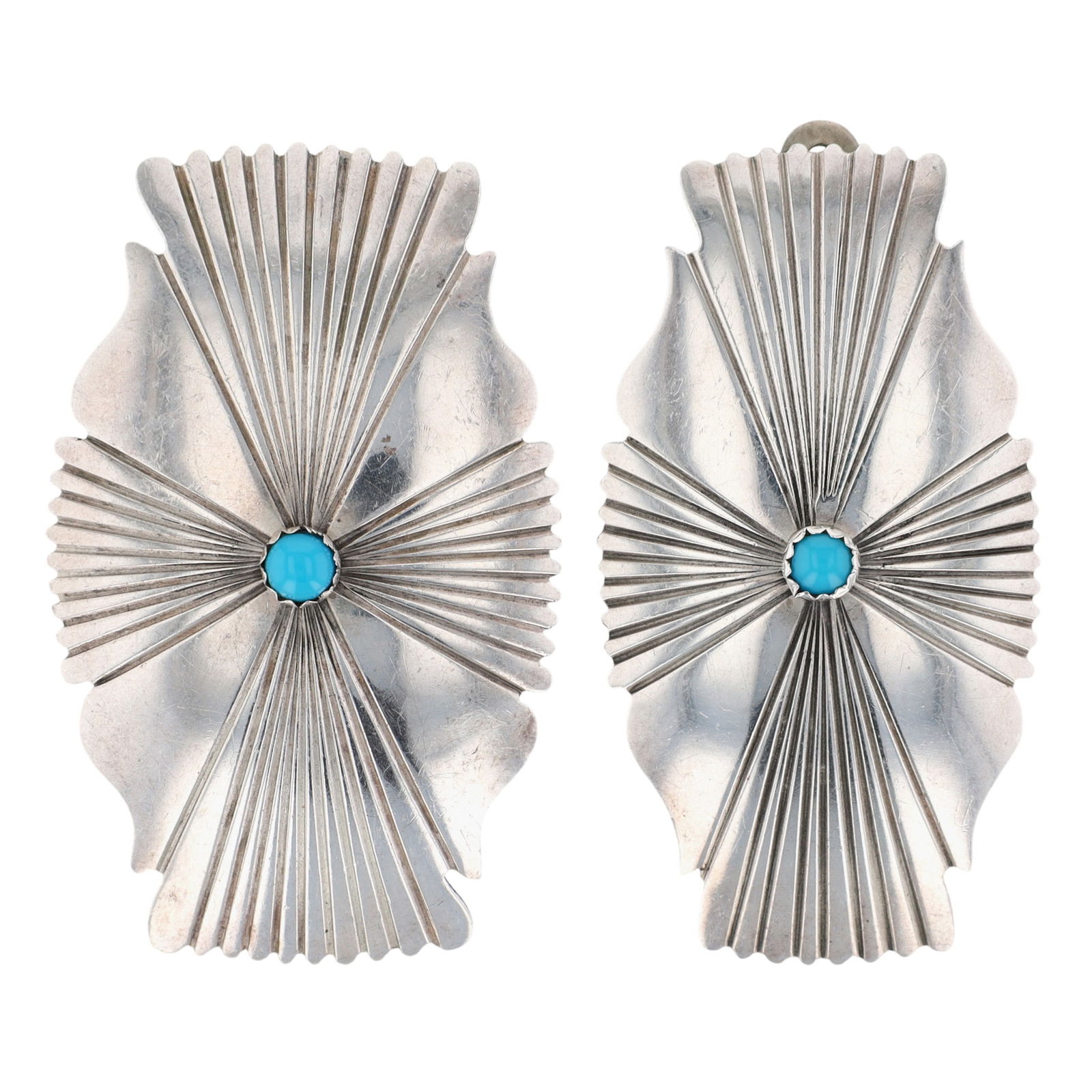 Navajo Sleeping Beauty Turquoise Earrings: Oversized Navajo Sterling Sleeping Beauty Turquoise Concho-Style Earrings - 14.6g