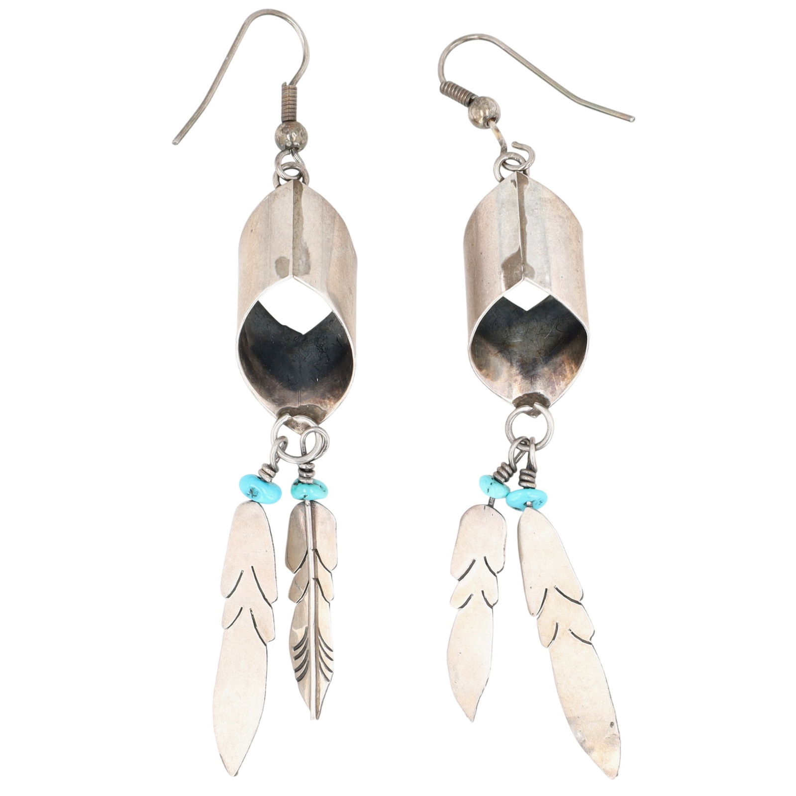 Navajo Turquoise Feather Dangle Earrings - 2