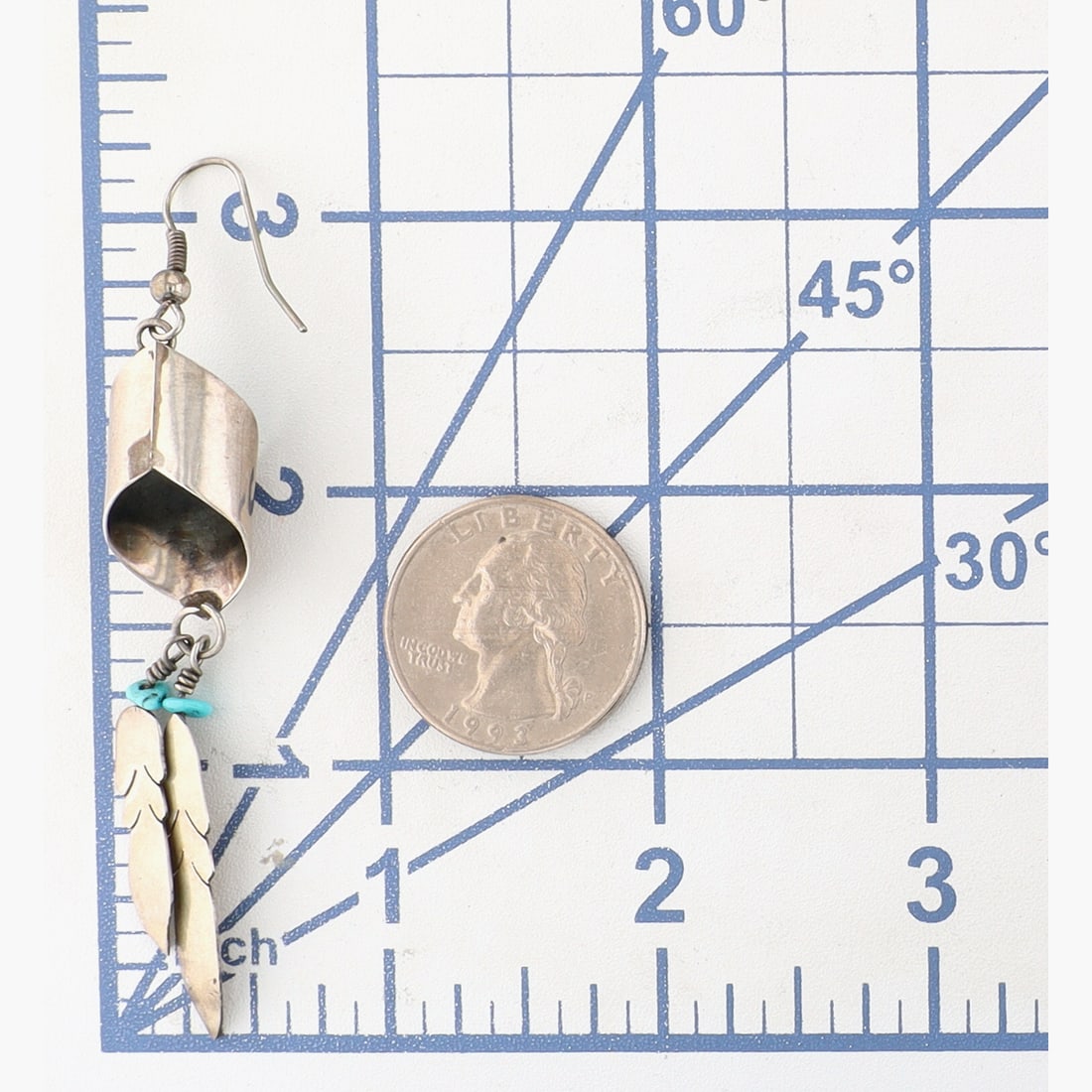 Navajo Turquoise Feather Dangle Earrings - 4