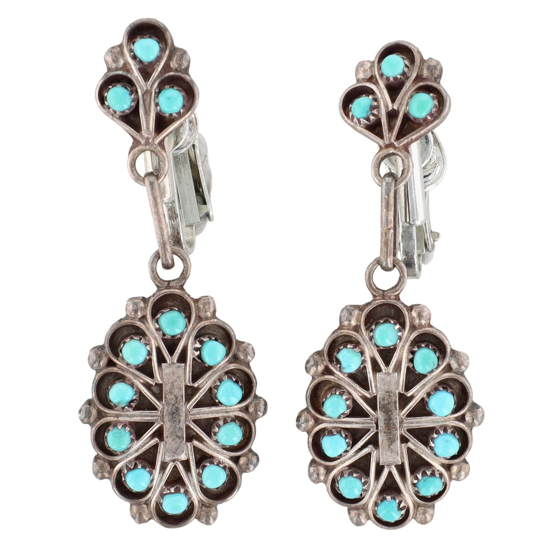 Rosalita D. Malie Zuni Turquoise Snake Eye Earrings: Rosalita D. Malie Zuni Sterling Turquoise Snake Eye Earrings - 7.9g
