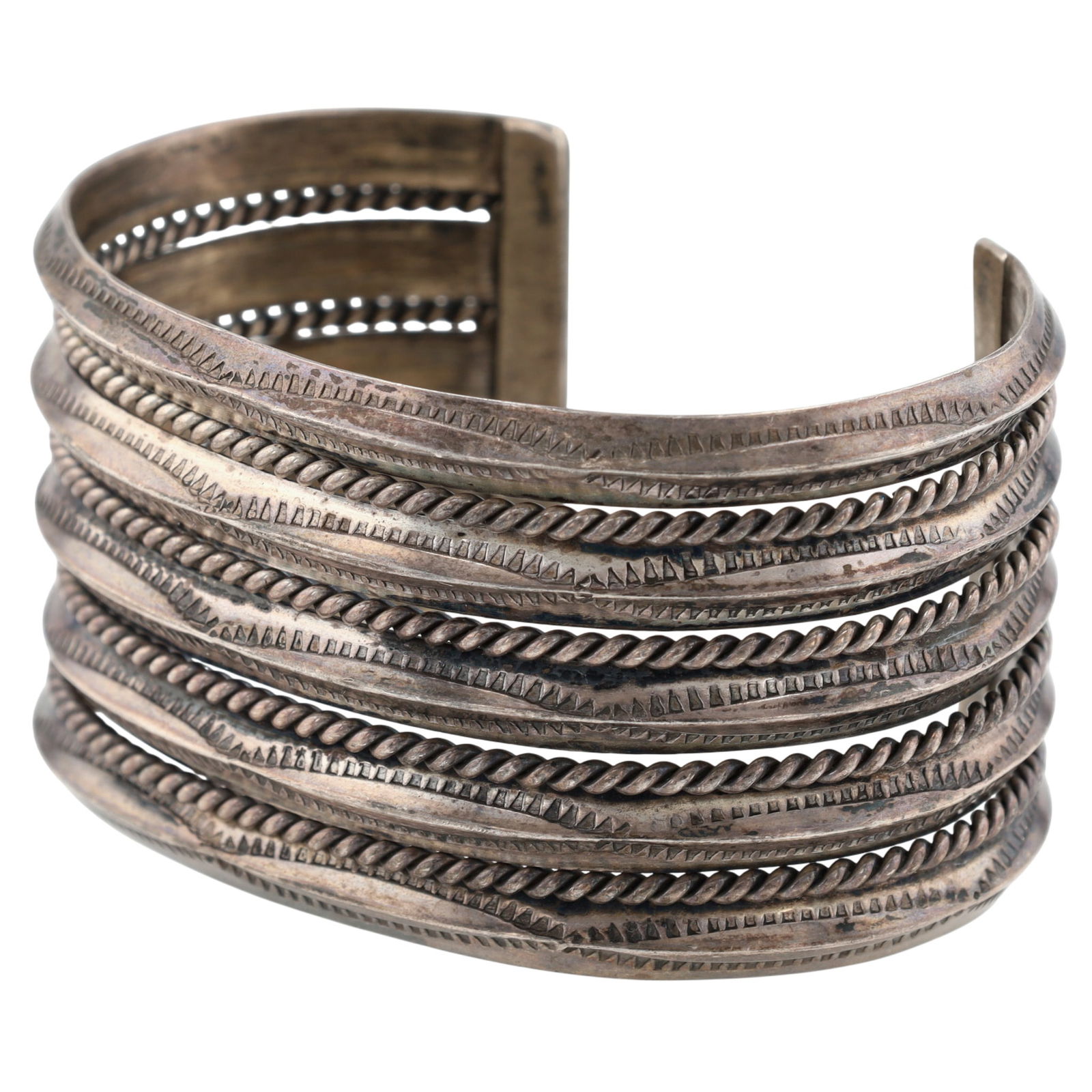 Franklin Tahe Navajo Stamped Wide Rail Cuff Bracelet (1 of 8)