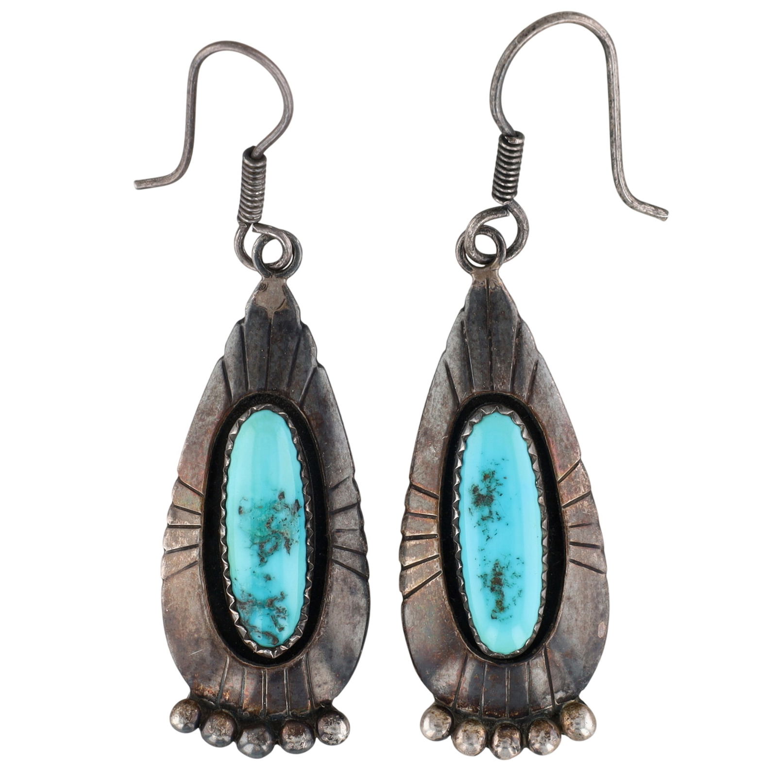 Ella Mae White Navajo Turquoise Shadow Box Earrings: Vintage Ella Mae White Navajo Sterling Turquoise Shadow Box Earrings - 8.1g