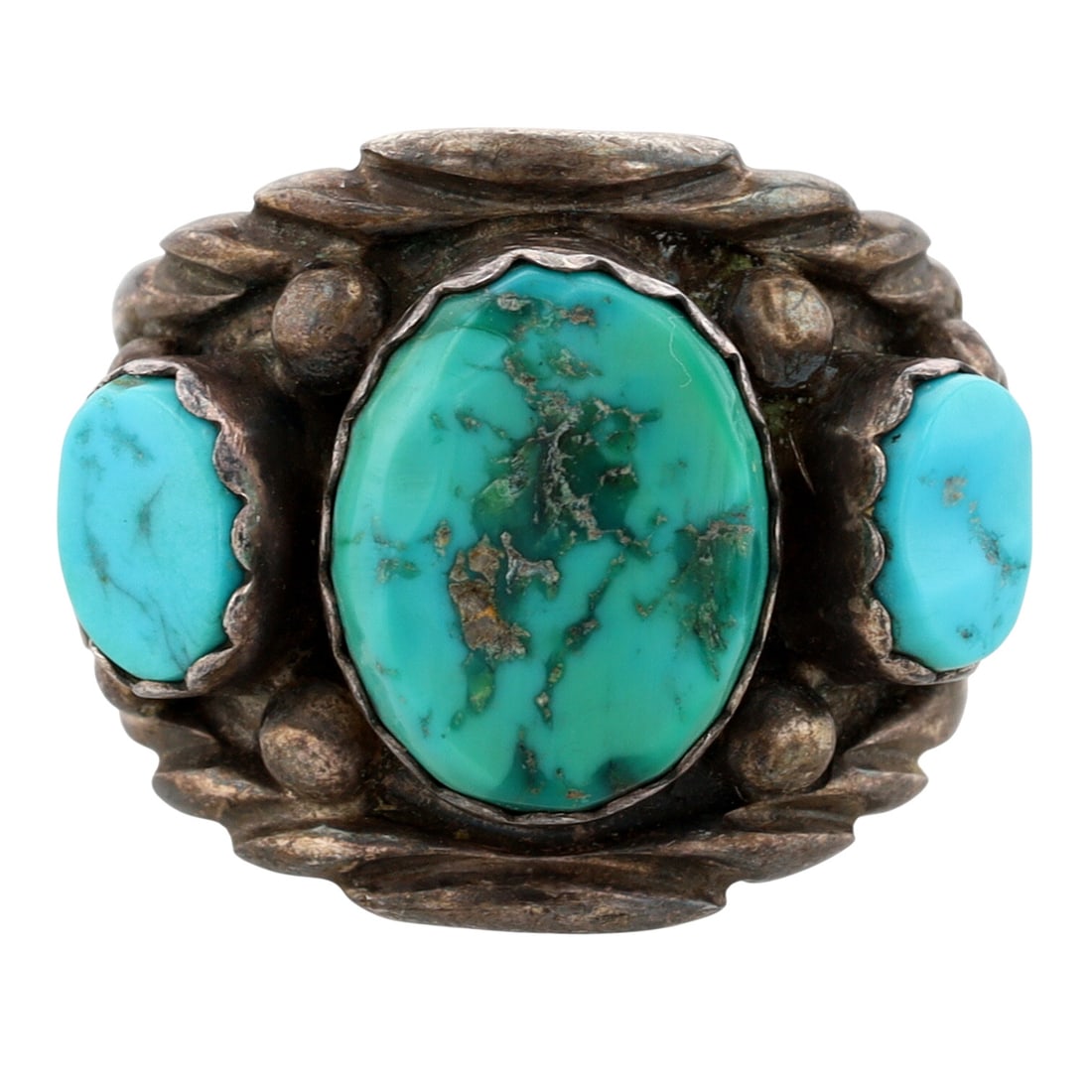 Sampson Yazzie Navajo Turquoise Chunk Ring Sz 12: Vintage Sampson Yazzie Navajo Sterling and Turquoise Chunk Ring Sz 12 - 14.8g