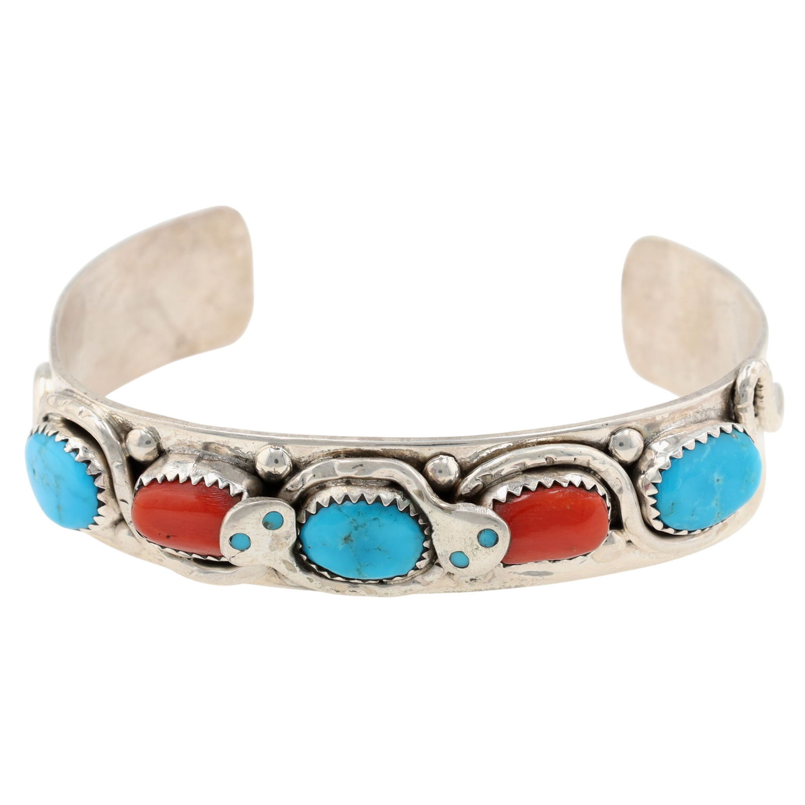 Effie Calavaza Zuni Turquoise and Snake Cuff Bracelet (1 of 8)
