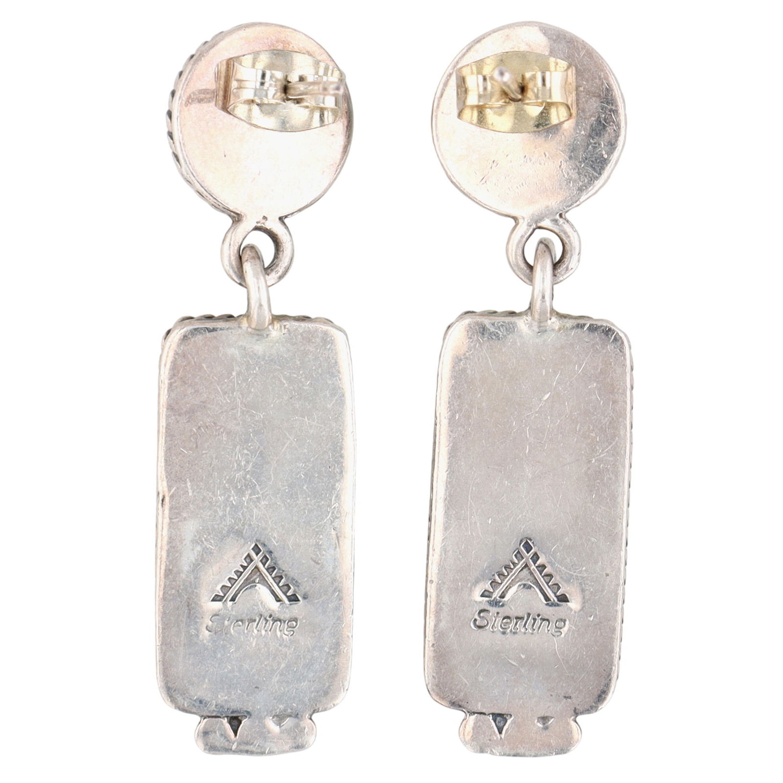 Signed Navajo Turquoise Dangle Earrings - 2