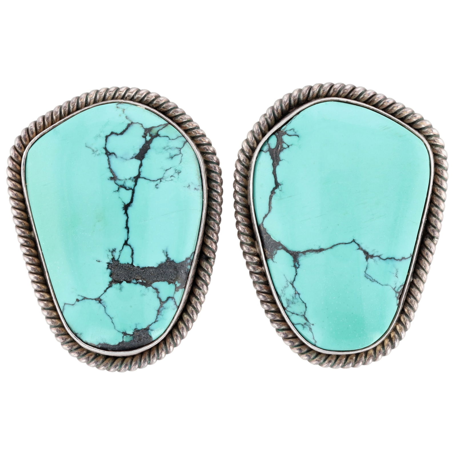 Artie Yellowhorse Navajo Spiderweb Turquoise Earrings: Artie Yellowhorse Navajo Sterling Spiderweb Turquoise Earrings - 12.8g