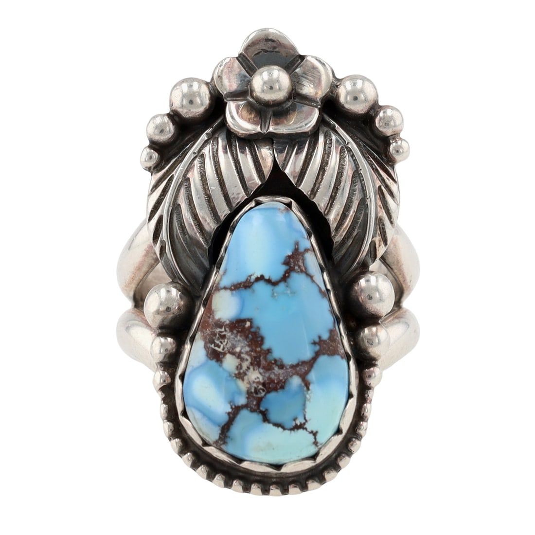 Signed Navajo Golden Hills Turquoise Stamped Ring Sz 7: Gorgeous!! Signed Navajo Sterling Golden Hills Turquoise Stamped Ring Sz 7 - 11.7g