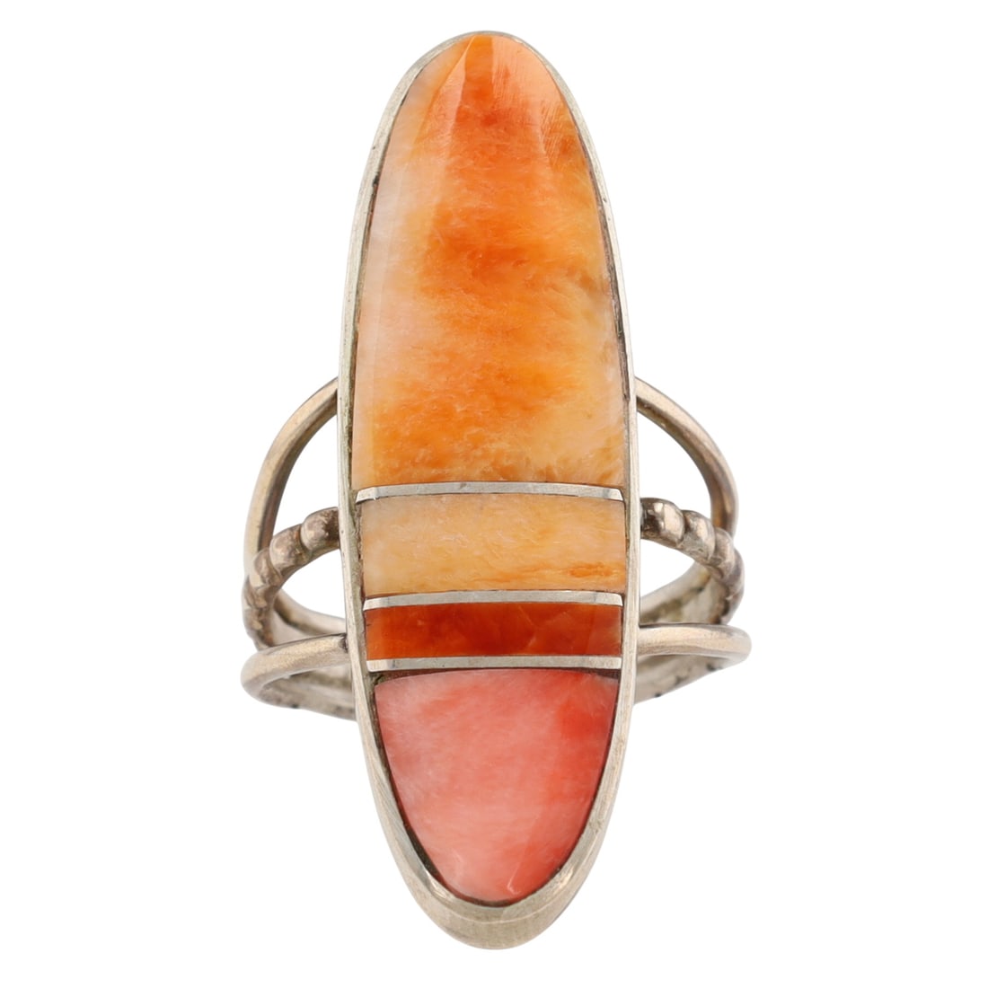 Harold Smith Navajo Spiny Oyster Inlay Ring Sz 5: Harold Smith Navajo Sterling Spiny Oyster Inlay Ring Sz 5 - 6.2g