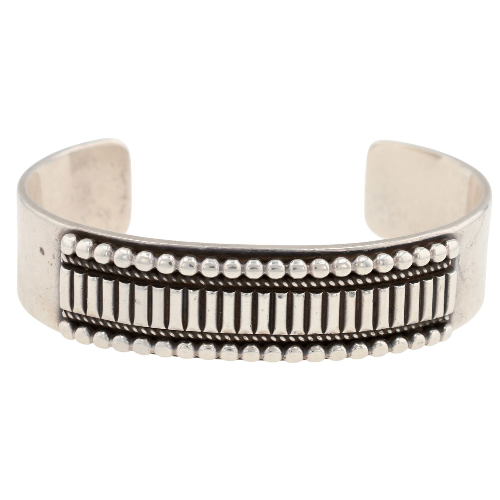 Ron Yazzie Navajo Raised Bar Cuff Bracelet: Ron Yazzie Navajo Sterling Silver Raised Bar Cuff Bracelet - 43g