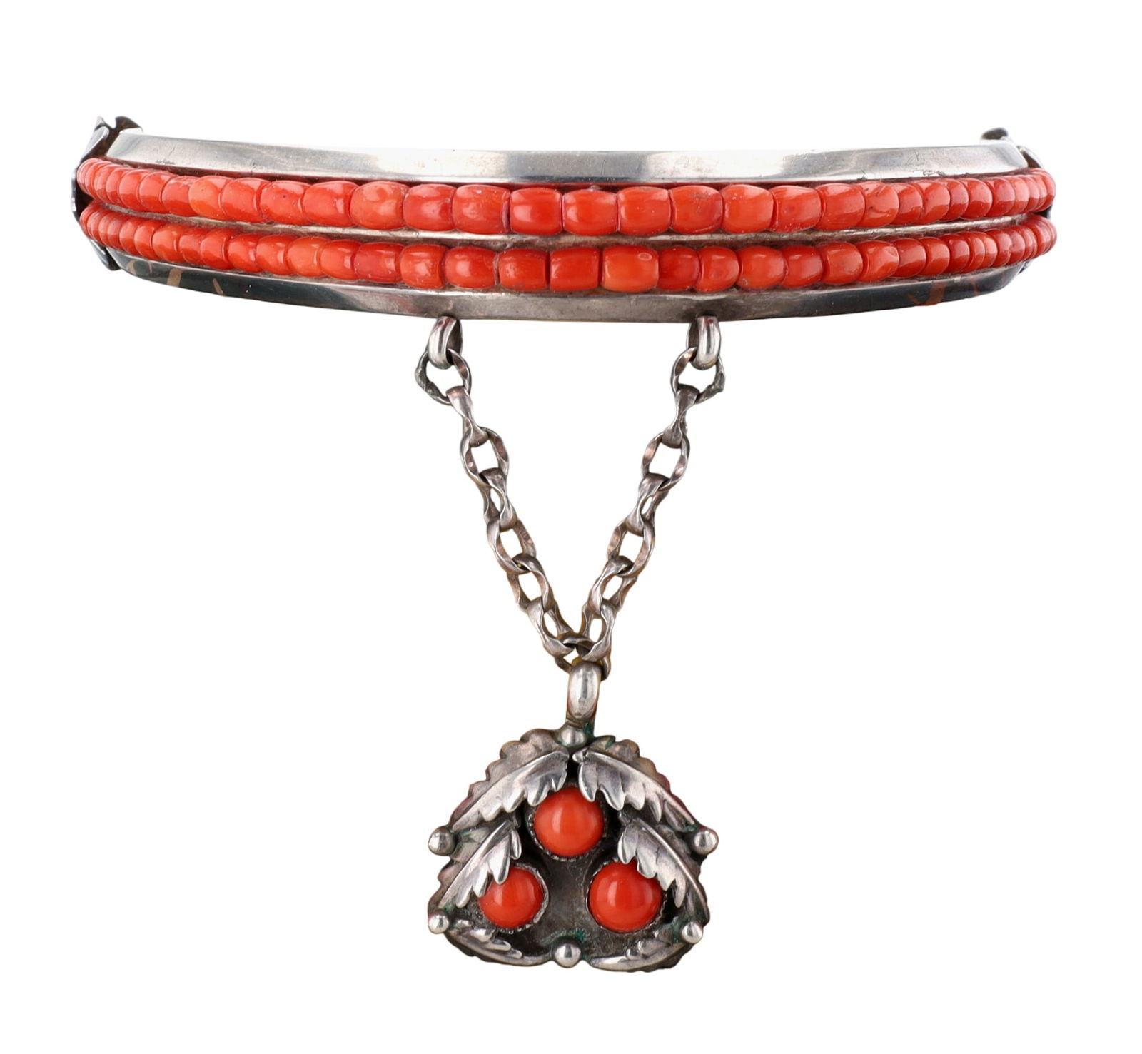 Rare Signed Navajo Coral Heishi Collar Necklace: Beautiful, Rare Vintage Signed Navajo Sterling Coral Heishi Collar Necklace - 73g - approx. 4.1" at widest across (inner measurement) - adjustable length chain