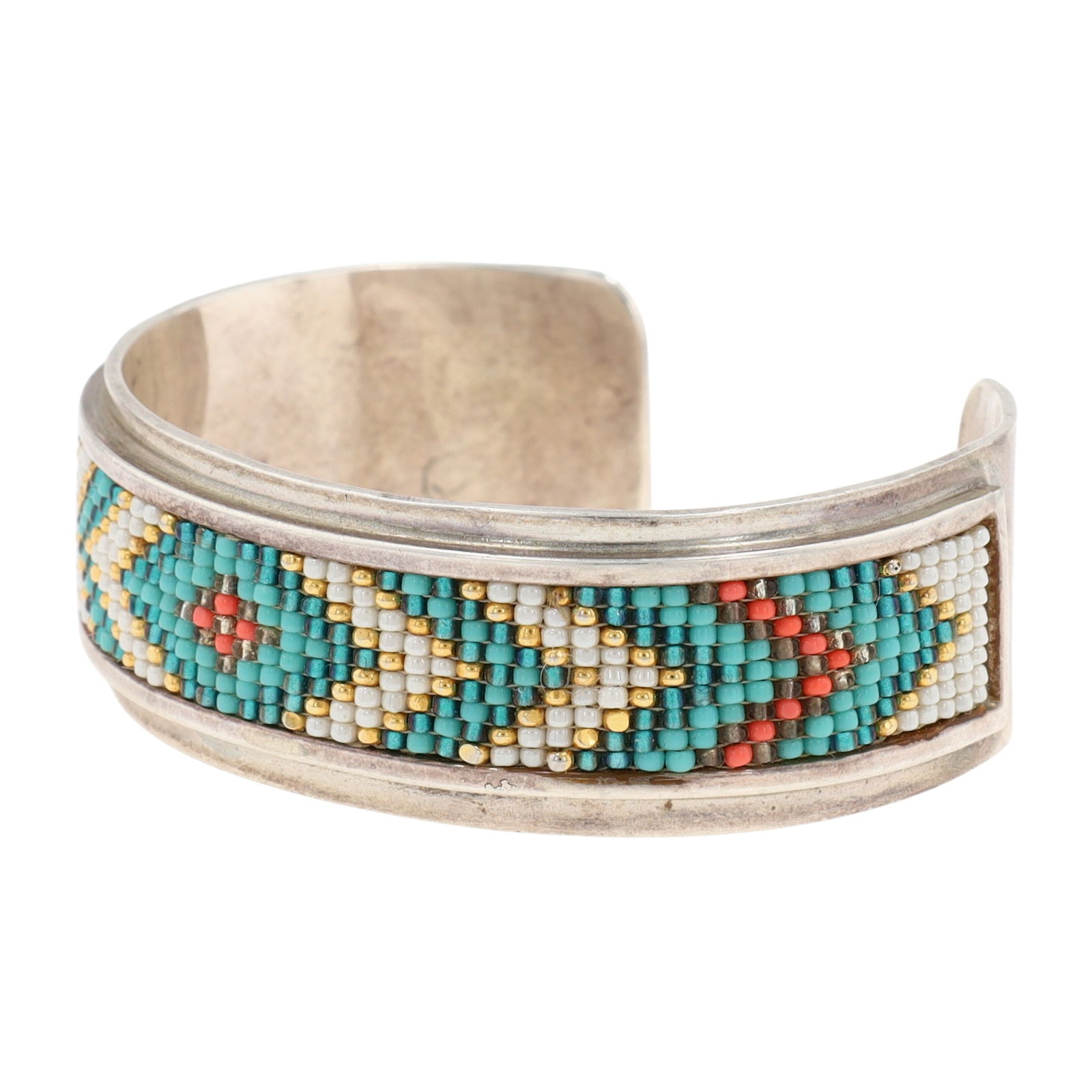 Signed Navajo Multicolor Beaded Cuff Bracelet - 2