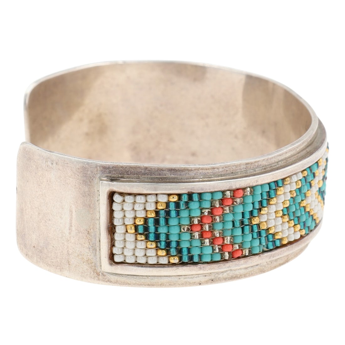 Signed Navajo Multicolor Beaded Cuff Bracelet - 4