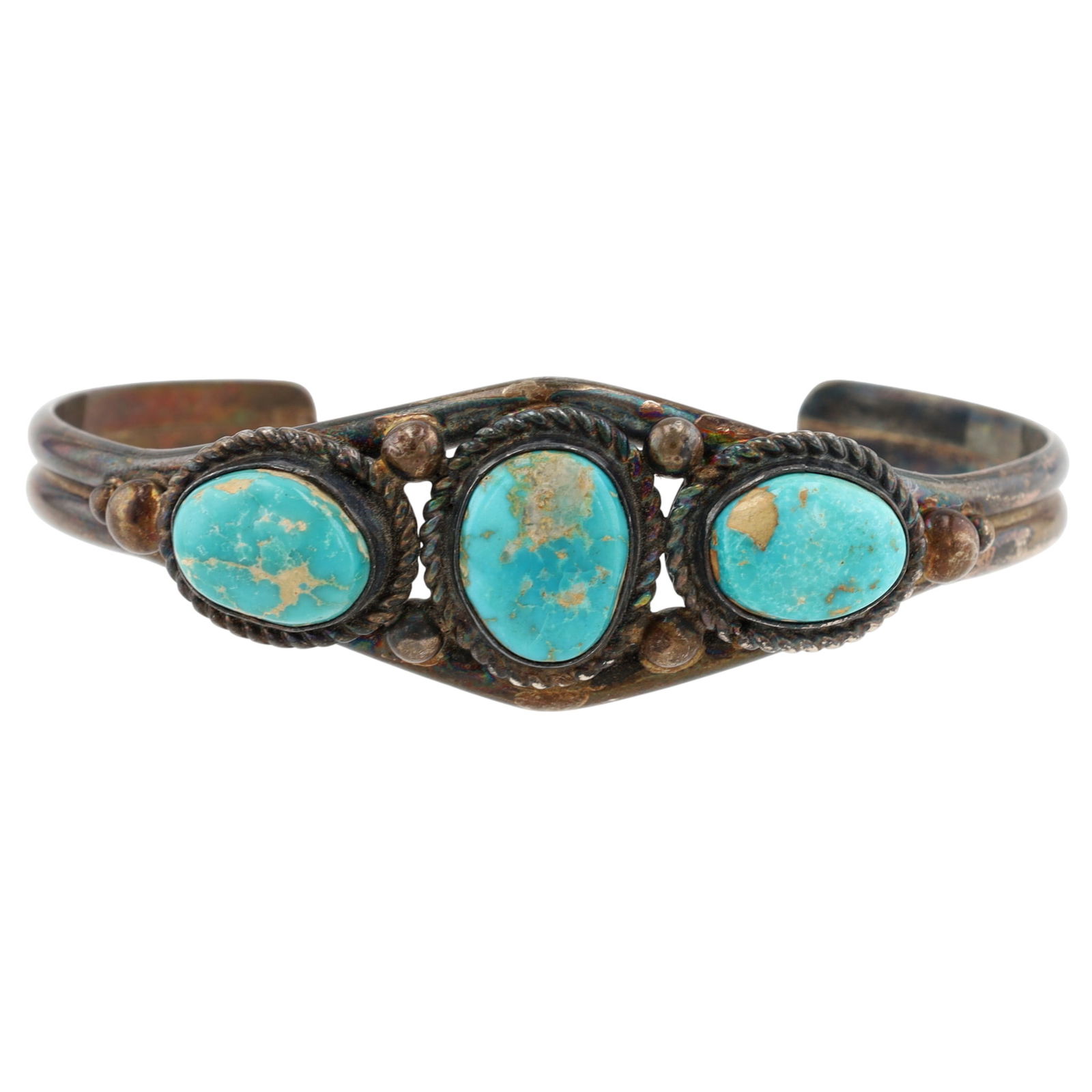 Signed Vintage Navajo Turquoise Cuff Bracelet: Signed MP Vintage Navajo Sterling Turquoise Cuff Bracelet - 22.1g