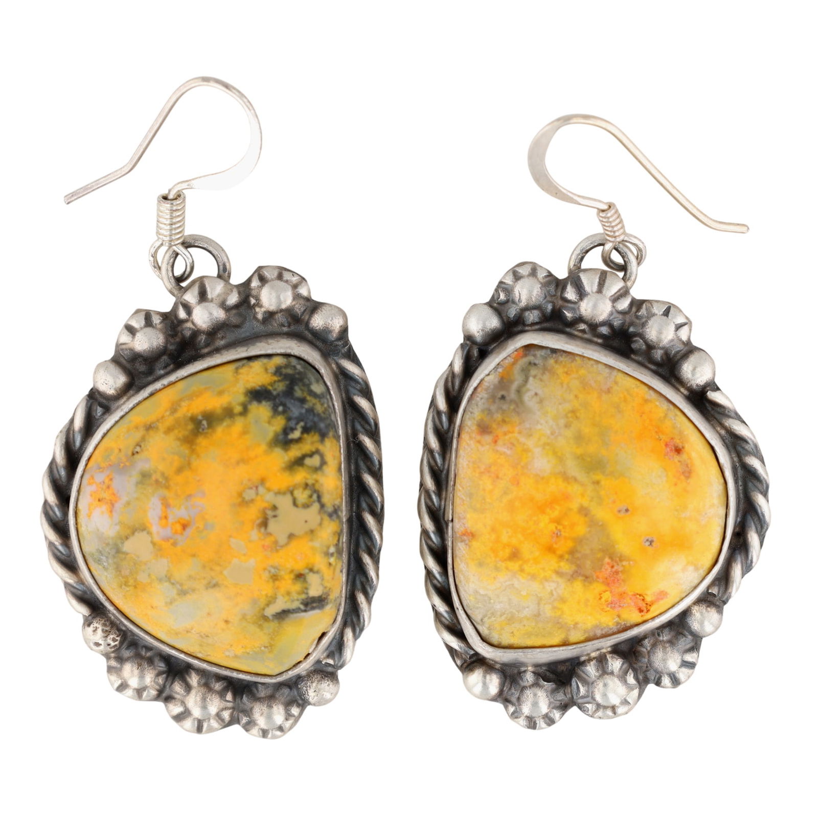 Betta Lee Navajo Bumble Bee Jasper Earrings: Gorgeous - Betta Lee Navajo Sterling Bumble Bee Jasper Dangle Earrings - 19.7g