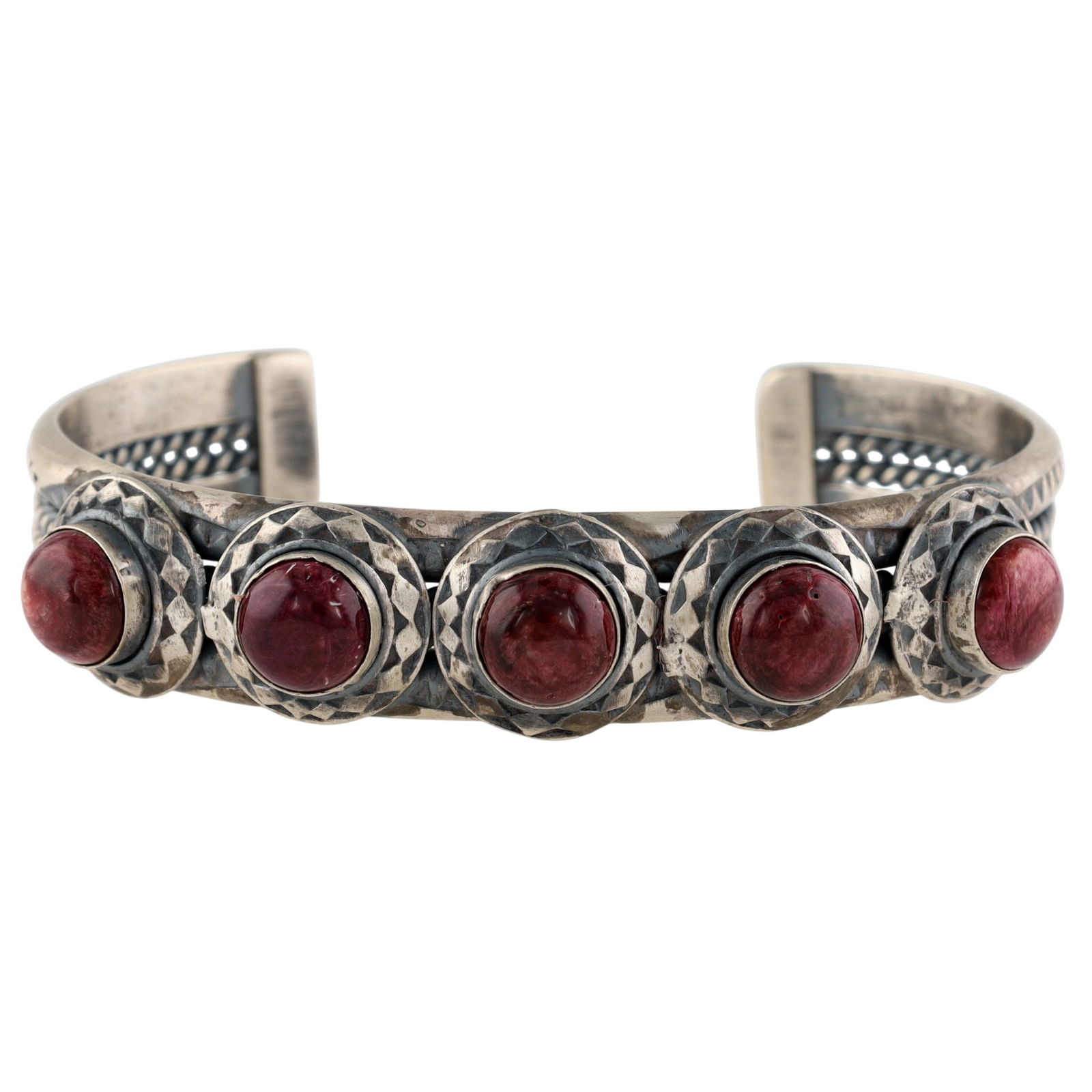 Tahe Navajo Purple Spiny Oyster Twist Cuff Bracelet: Tahe Navajo Sterling Purple Spiny Oyster Twist Stamped Cuff Bracelet - 34.2g