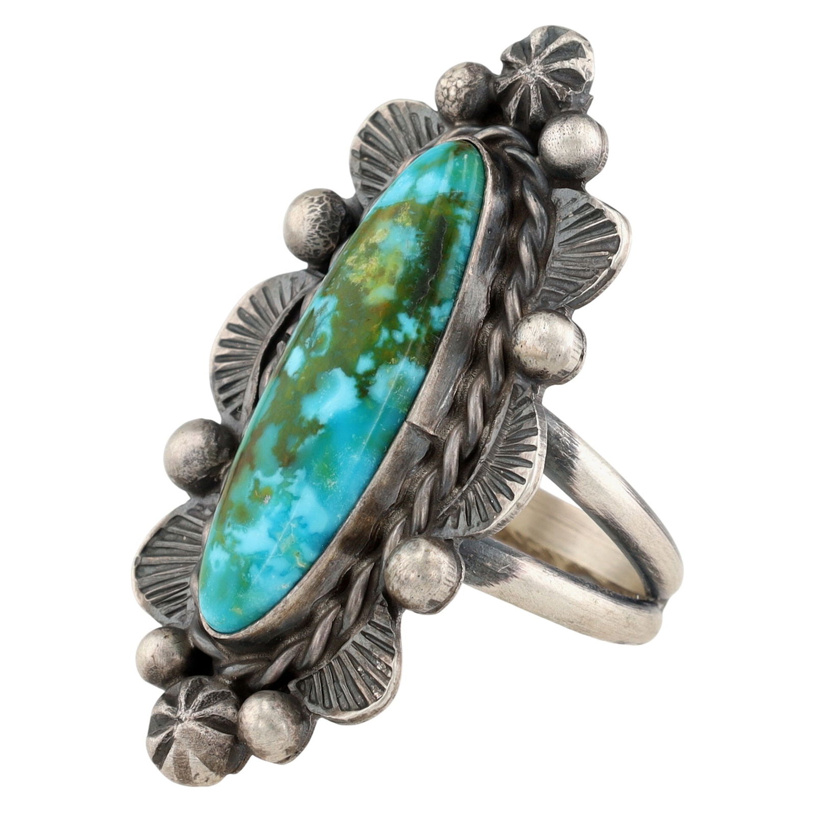 Betta Lee Navajo Turquoise Ring Sz 9: Betta Lee Navajo Sterling and Turquoise Ring Sz 9 - 1.2g