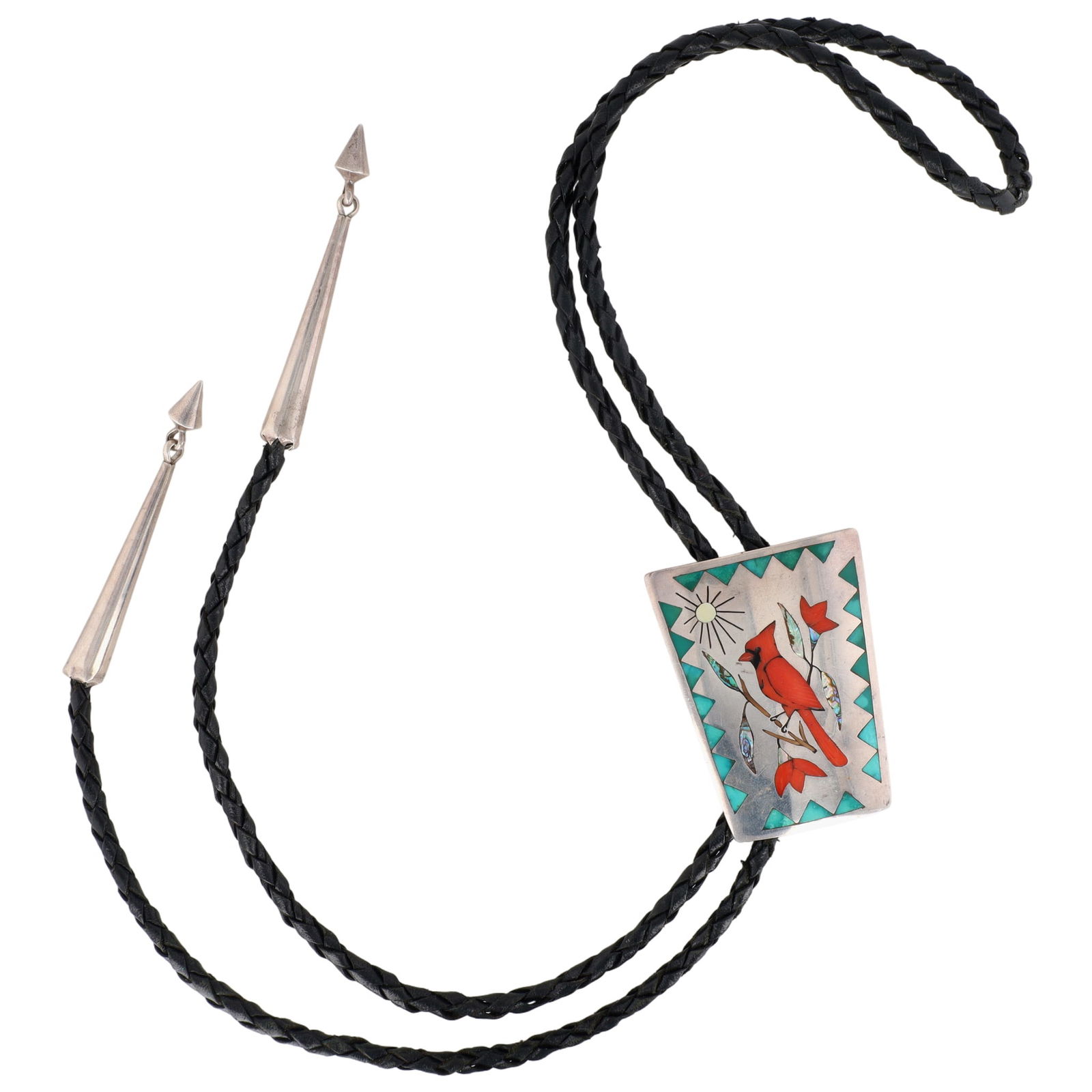 Nancy Haloo Laconsello Zuni Cardinal Inlay Bolo Tie - 2