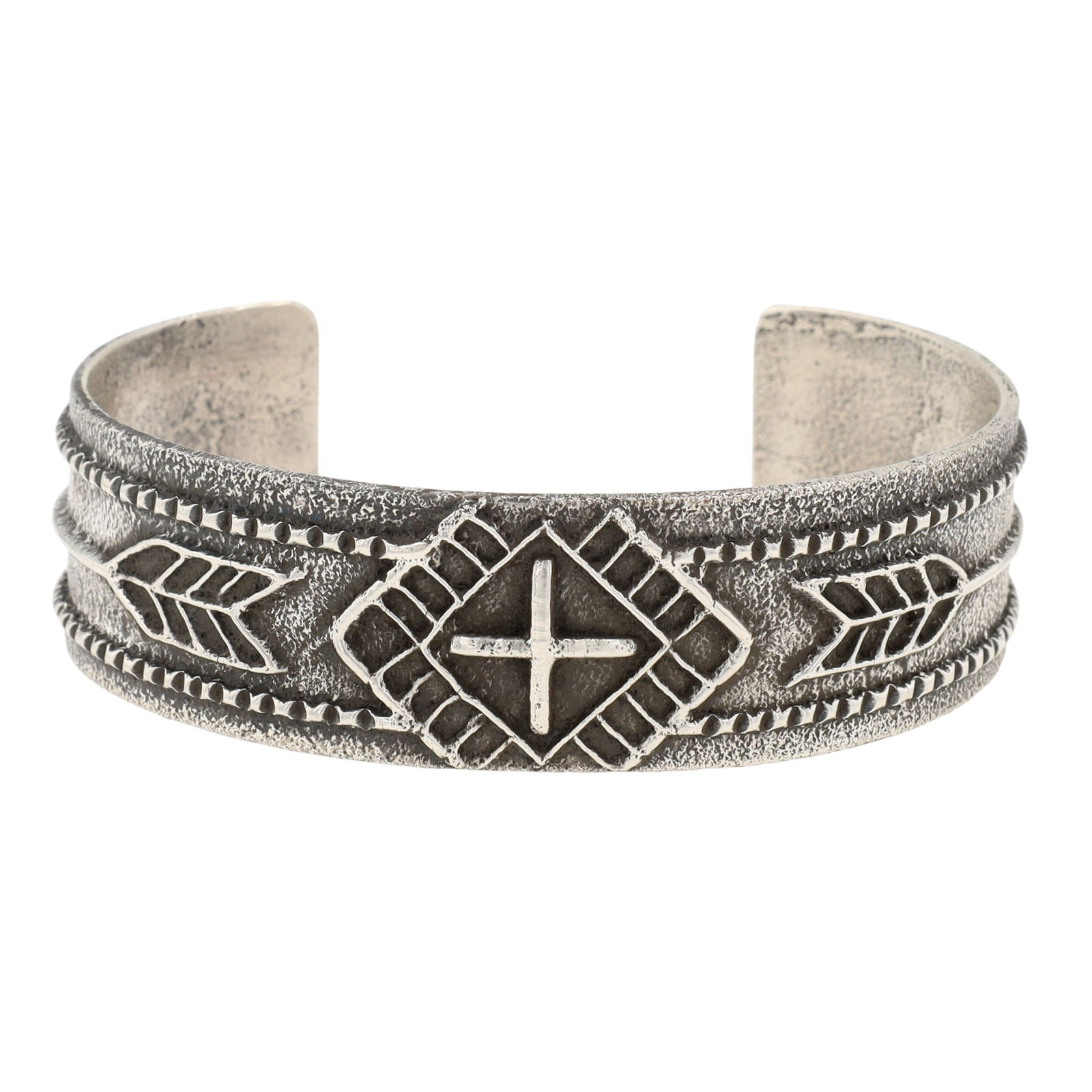 Stanford Yazzie Navajo Tufa Cast Cuff Bracelet: Stanford Yazzie Navajo Sterling Tufa Cast Cuff Bracelet - 44.9g