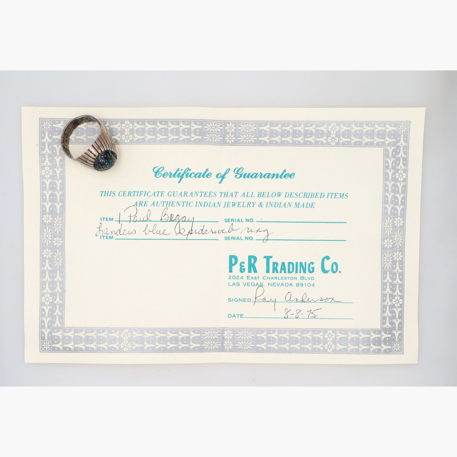 Paul J. Begay Navajo Rare Lander Blue Spiderweb Turquoise Ring Sz 13 - 2