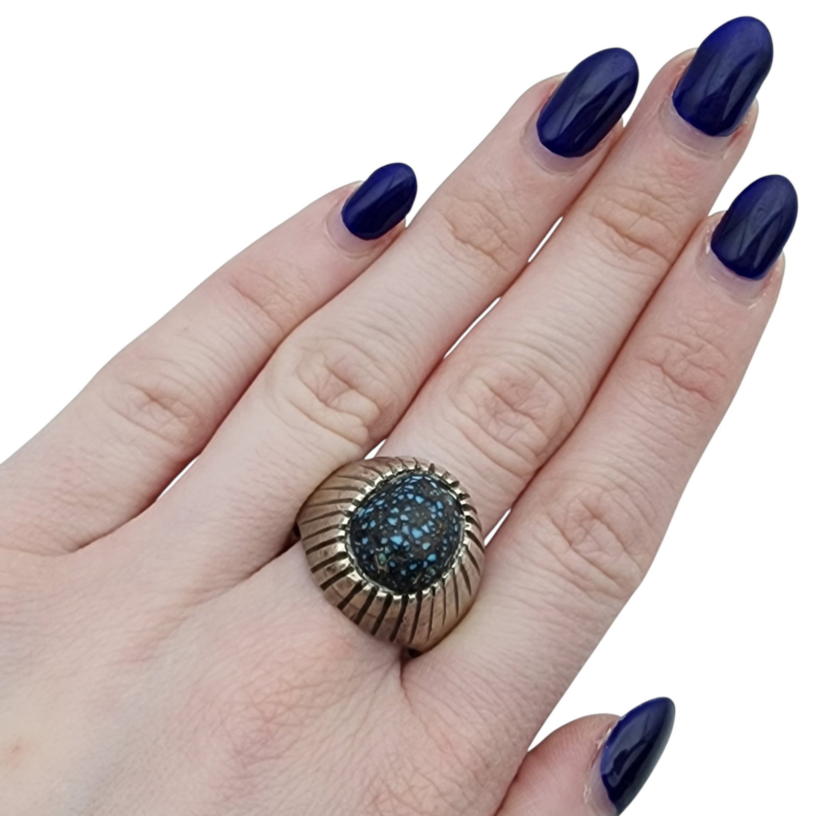 Paul J. Begay Navajo Rare Lander Blue Spiderweb Turquoise Ring Sz 13 - 8