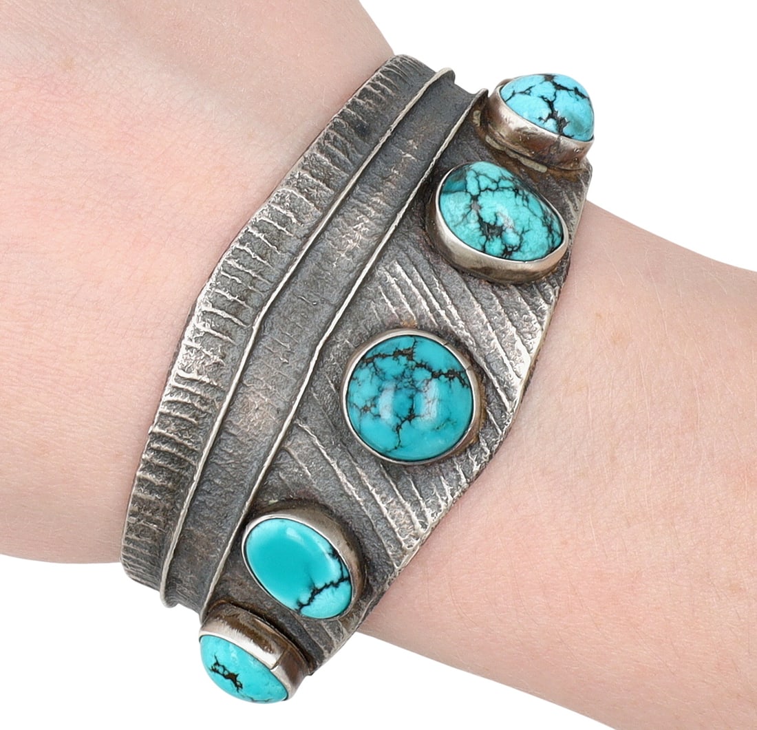 Wilson Dawes Navajo Turquoise Tufa Cast Cuff Bracelet: Amazing Wilson Dawes Navajo Sterling Kingman Turquoise Tufa Cast Cuff Bracelet - 67.1g - Retailed $1250