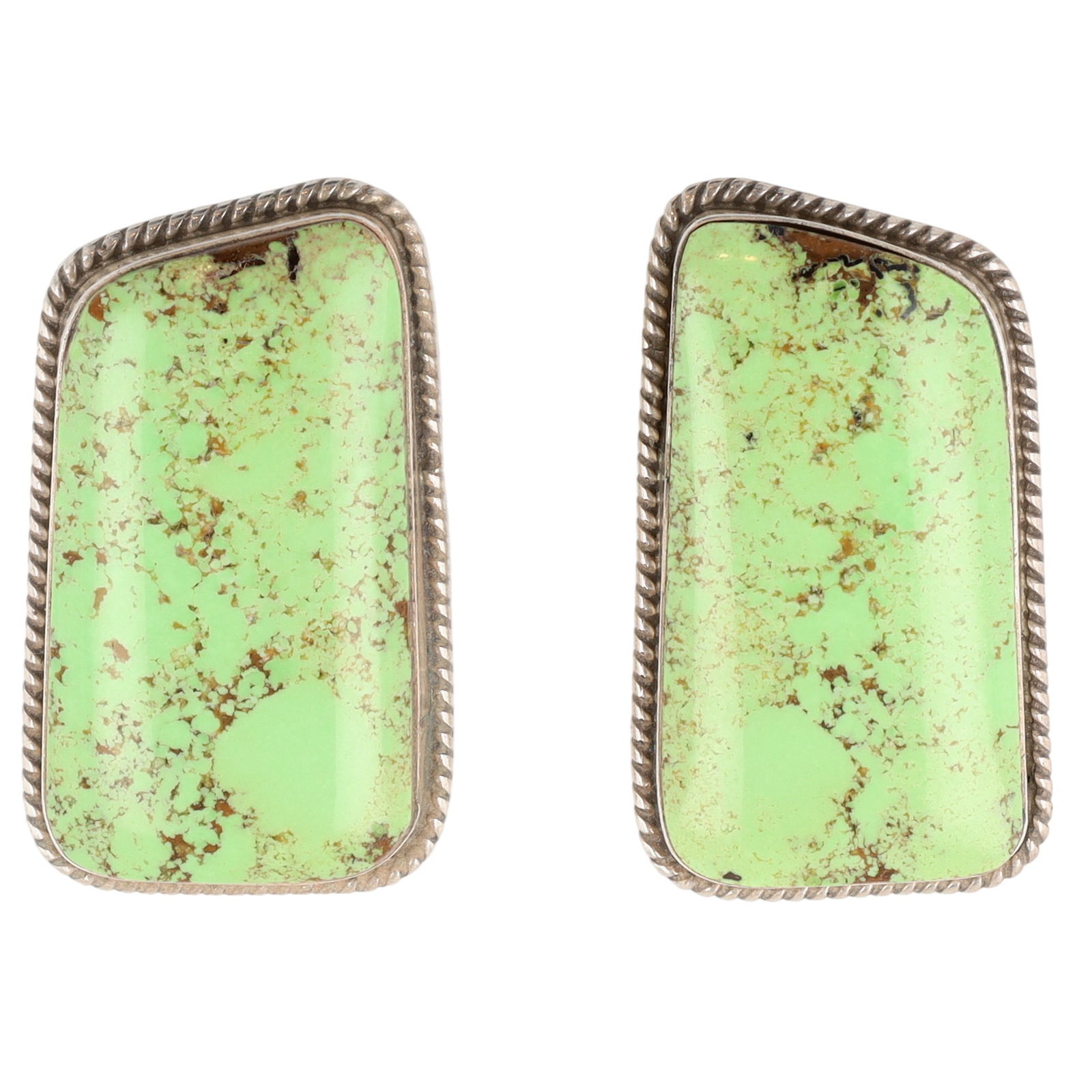 Milton Lee Navajo Gaspeite Earrings: Milton Lee Navajo Sterling Gaspeite Earrings - approx. 1.2"l x .7" - 15.3g