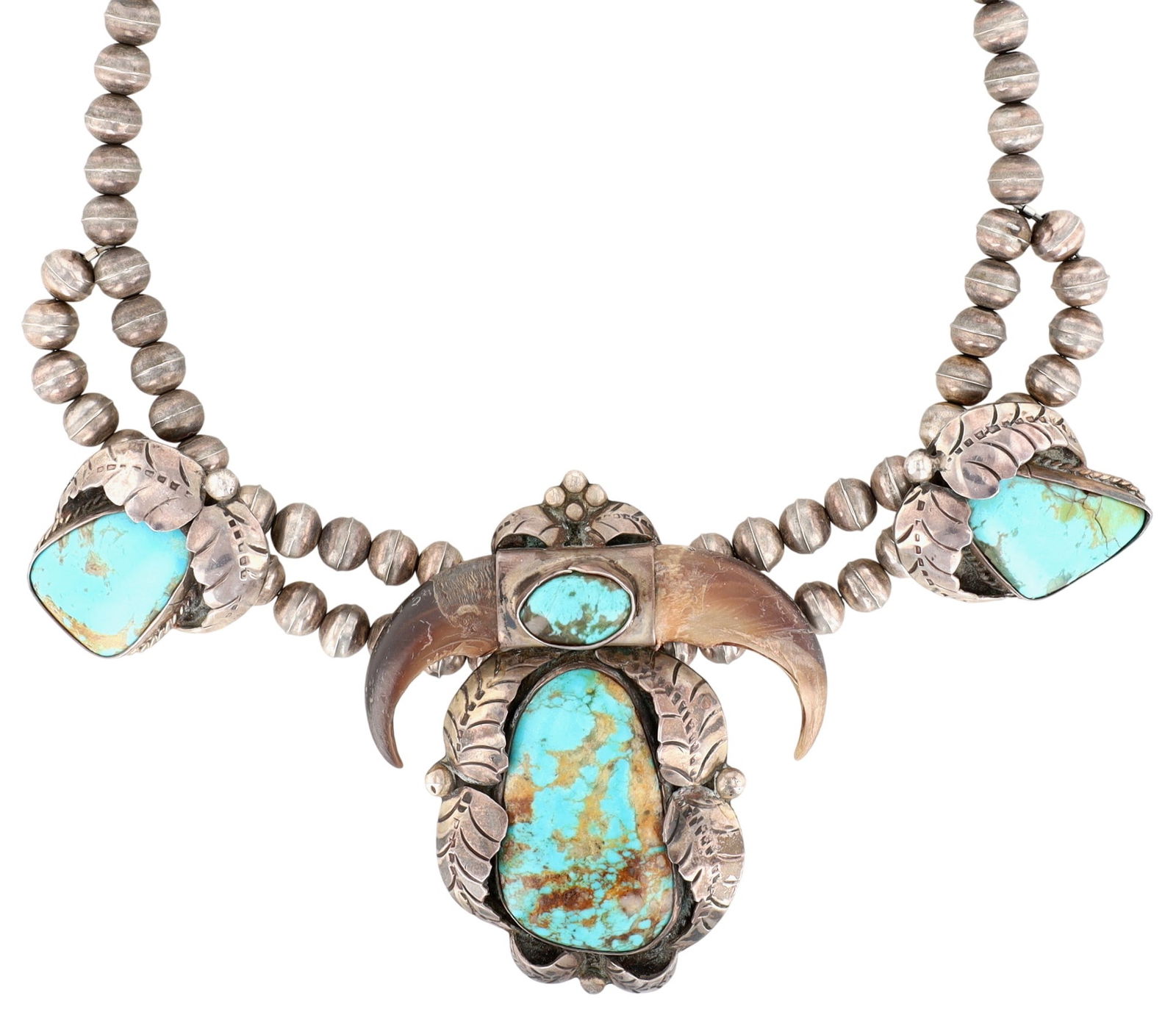 Signed Vintage Navajo Claw and Turquoise Station Necklace (1 of 6)