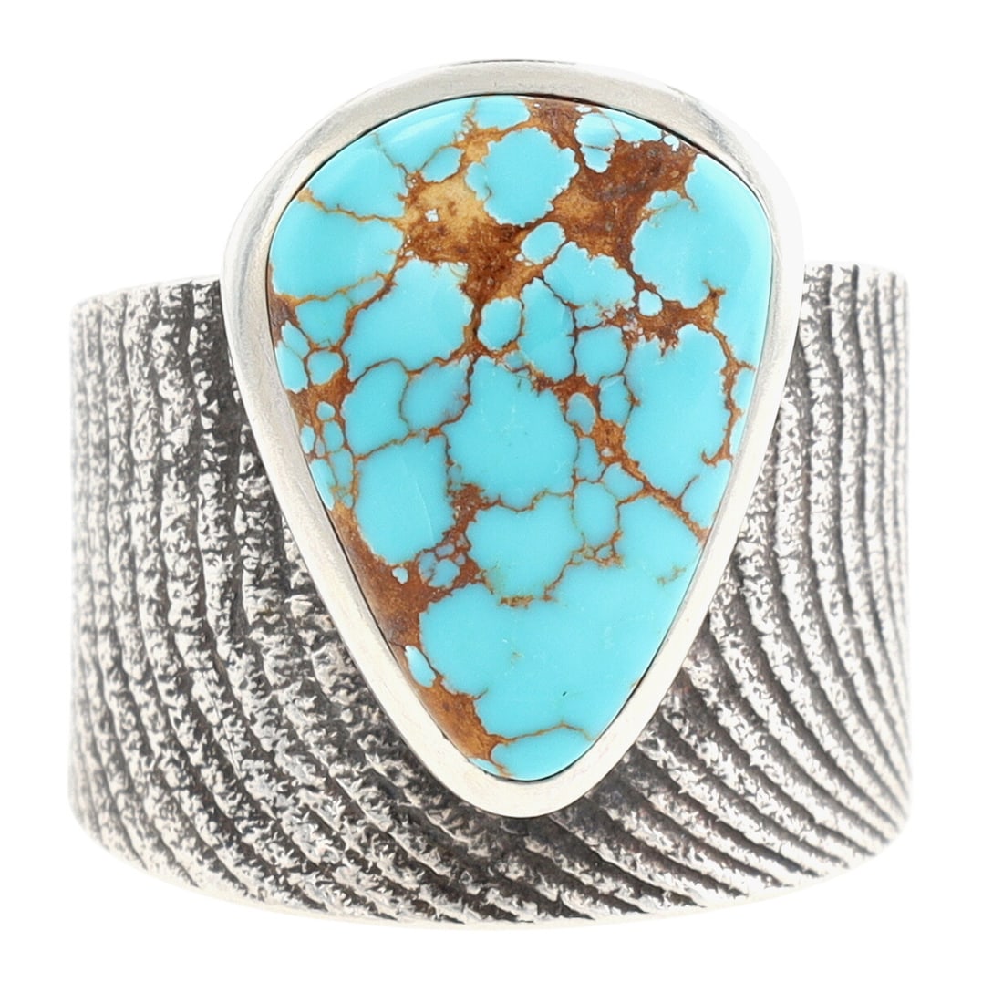 Darryl Dean Begay Navajo Royston Turquoise Cuttlefish Cast Ring Sz 9: Rare Find - Darryl Dean Begay Navajo Sterling Silver & Royston Turquoise Cuttlefish Tufa Cast Ring Sz 9 - 20.2g / This ring showcases a unique cuttlefish texture, created by carving a design into a