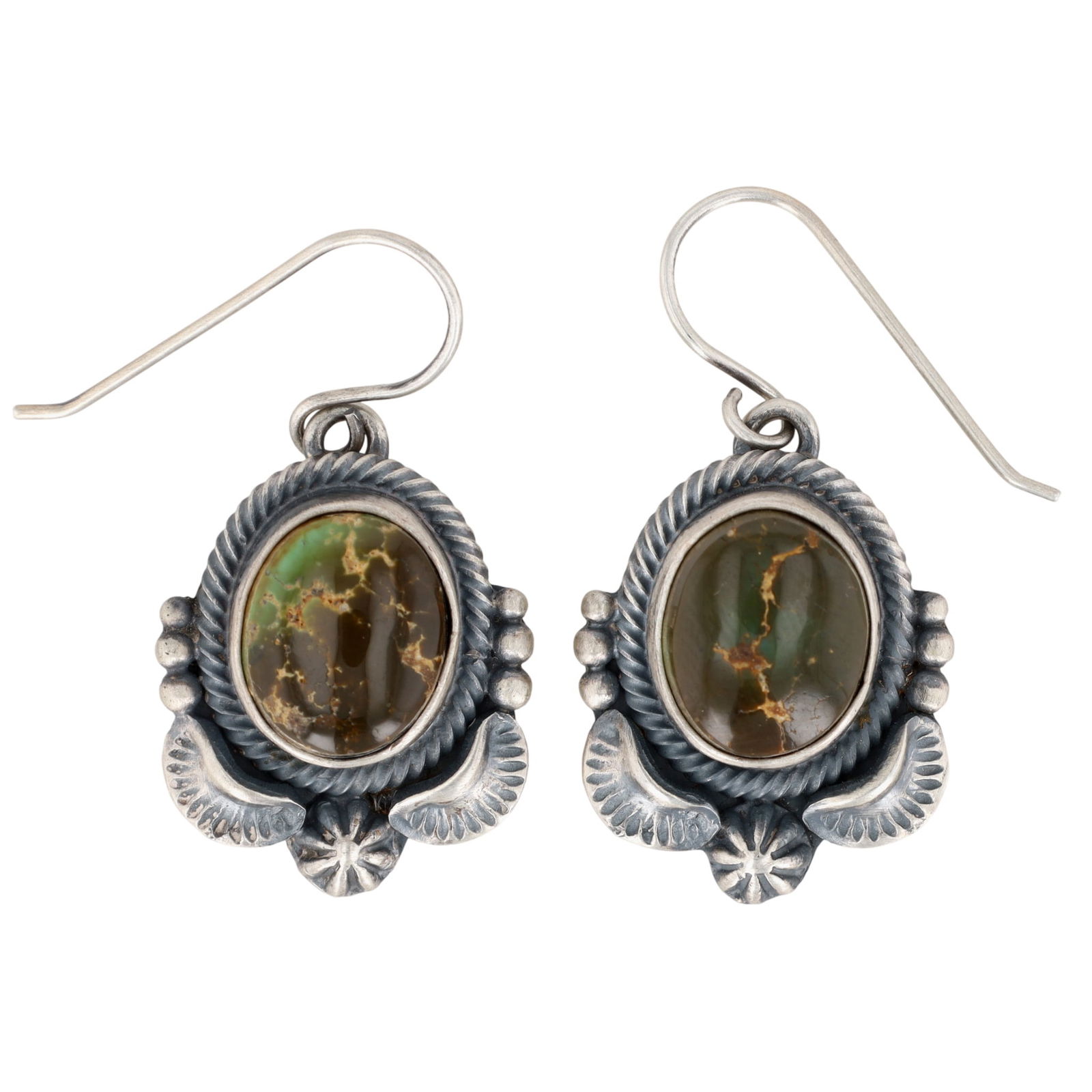 Randy Boyd Navajo Sonoran Gold Turquoise Dangle Earrings: Randy Boyd Navajo Sterling & Sonoran Gold Turquoise Dangle Earrings- 9.9g