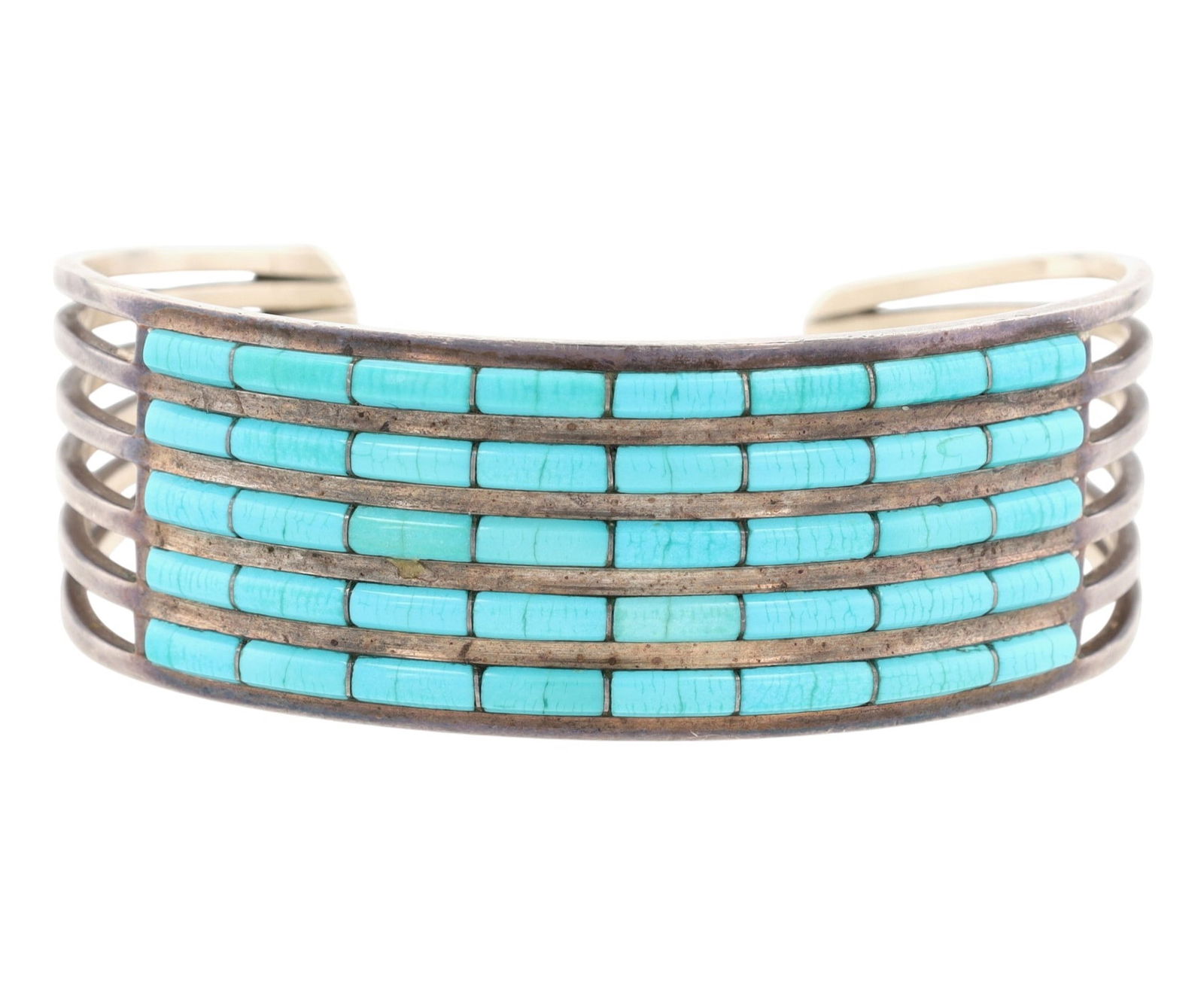Anson & Letitia Wallace Zuni Turquoise Inlay Row Cuff Bracelet (1 of 7)