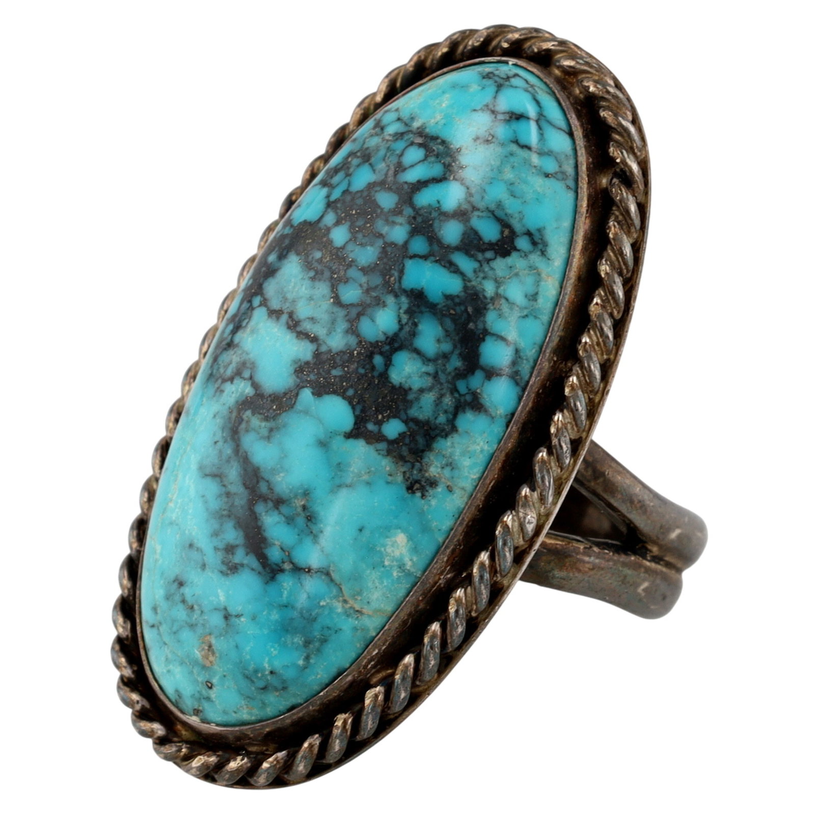 Signed Vintage Navajo Turquoise Oversized Ring Sz 10 - 2